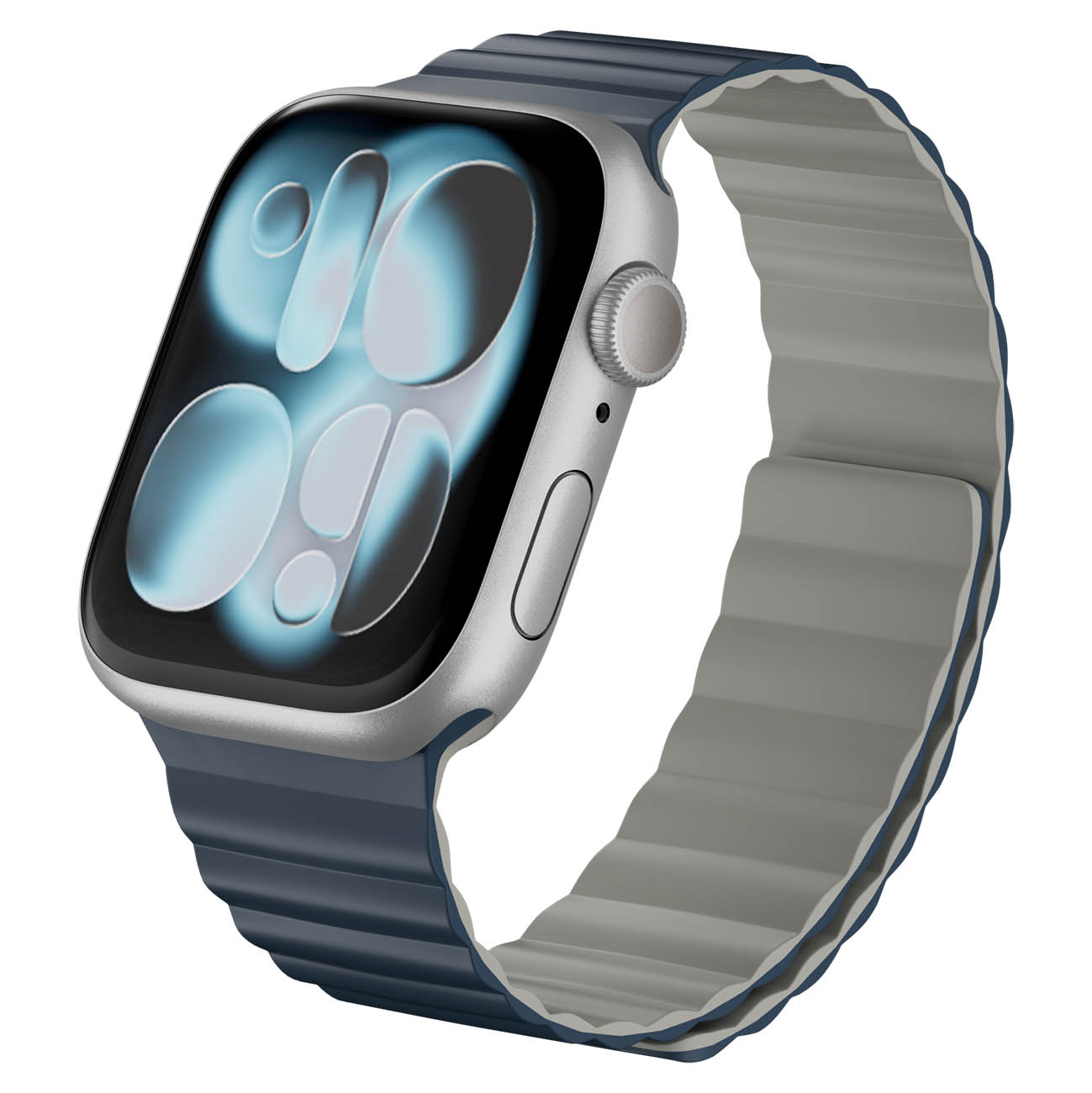 MagEasy Skin Duo Apple Watch Strap / Size 44 / 45 / 46 / 49 / Soft Silicone / Blue & Grey