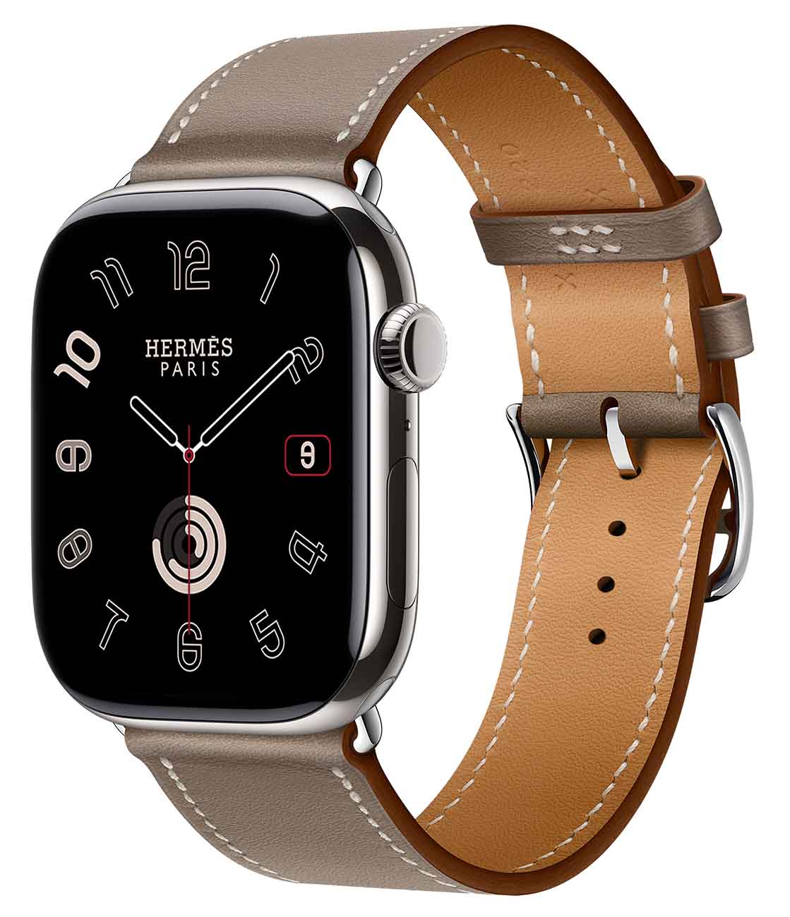 Hermes Apple Watch Series 11 / Steel with Etoupe Leather Single
