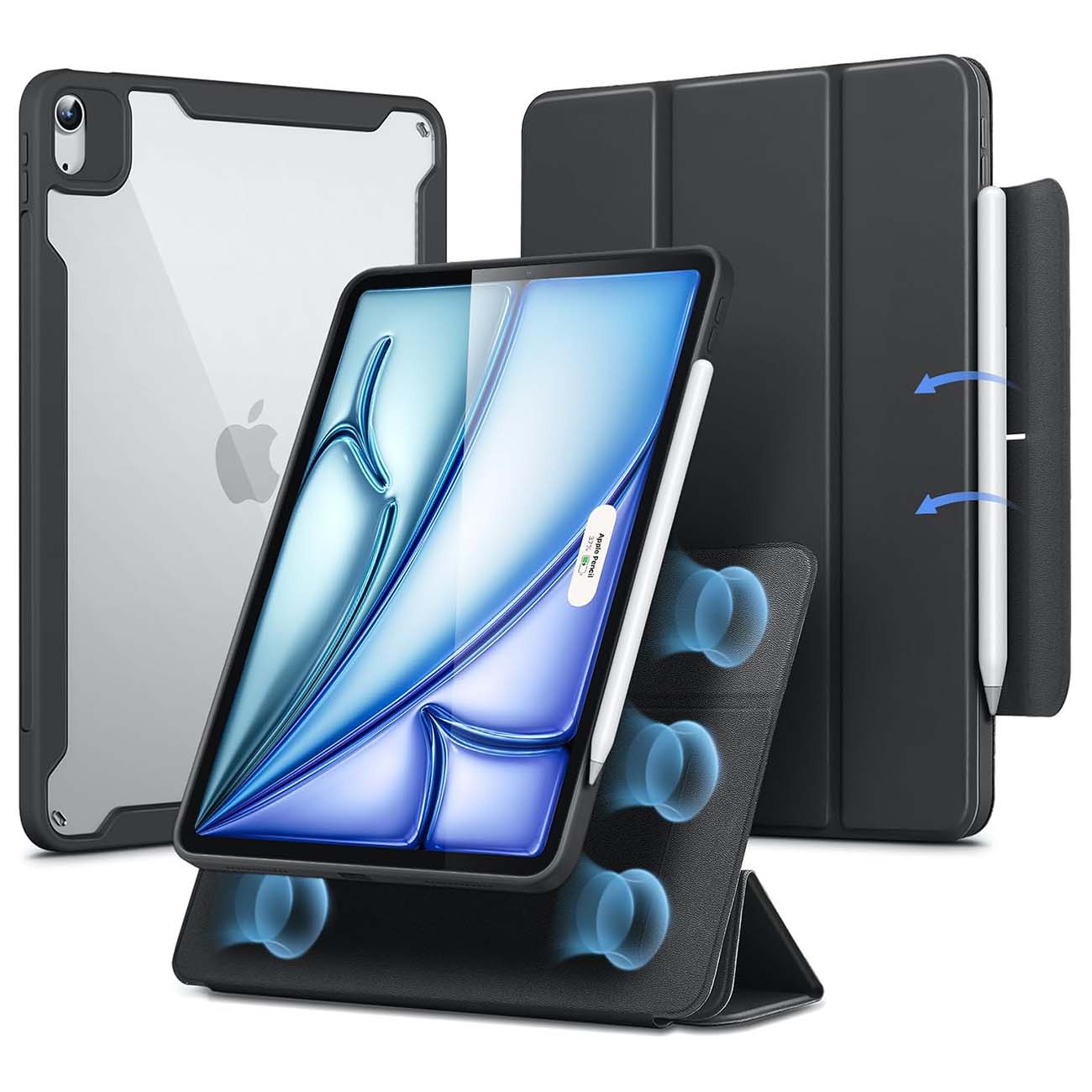ESR Case for iPad Air 11 inch 2025 & iPad Air 10.9 inch / Built-in Stand / Drop Protection / Black