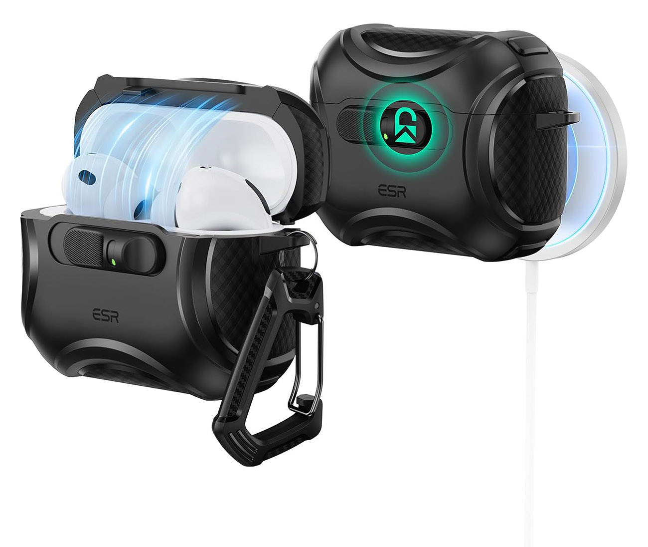 كفر ESR لسماعة ابل AirPods برو 3 / يحمي من الطيحات / يدعم MagSafe / اسود