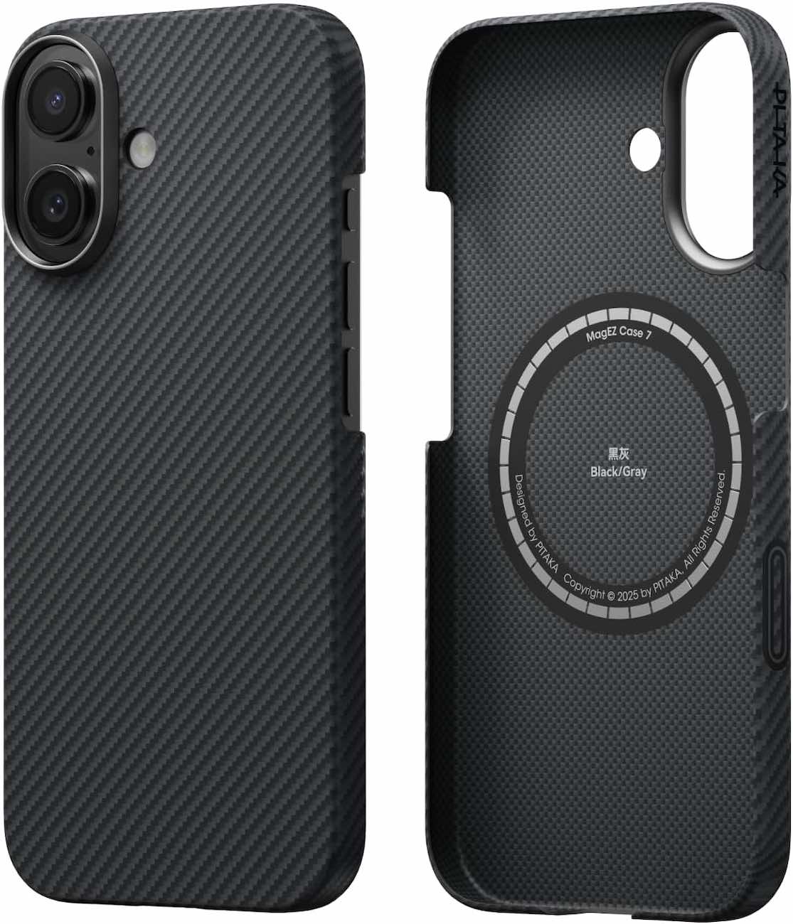 PITAKA Case for iPhone 17 / Supports MagSafe / Slim & Lightweight / Drop Protection / Black & Grey