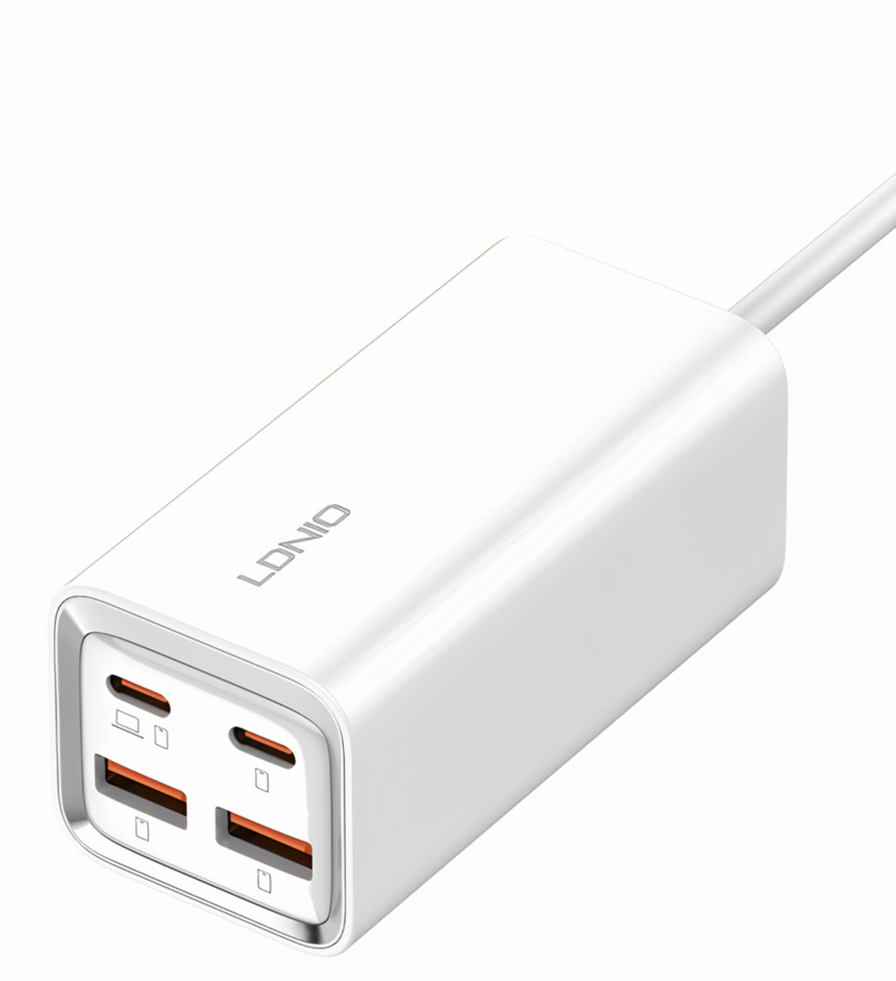 شاحن GaN متعدد المداخل من LDNIO / مع مدخلين تايب سي و مدخلين USB / قوة 65 واط