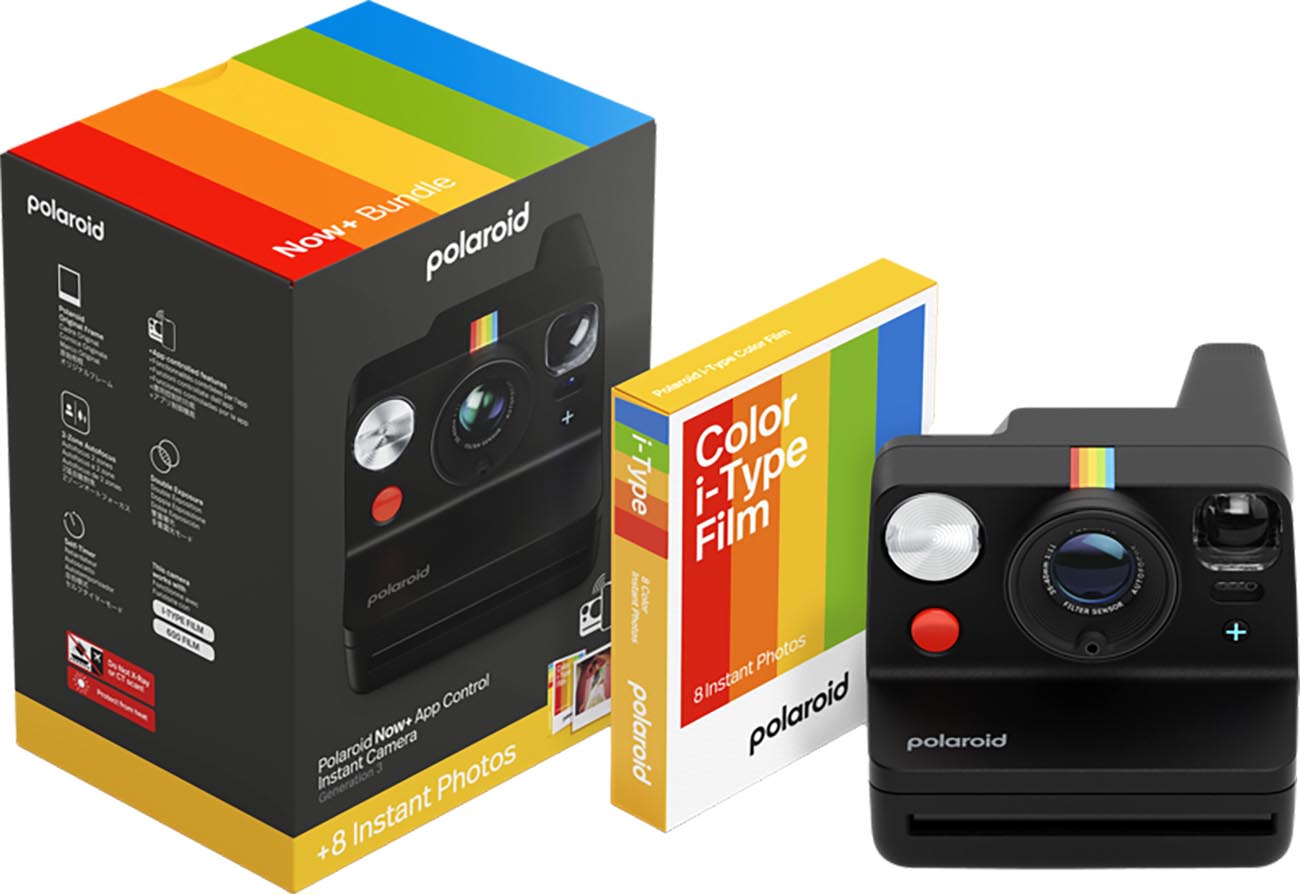 كاميرا Polaroid Now بلس الفورية الجيل الثالث / مع ورق عدد 8 / تحكم من الجوال / تعمل بالبطارية / اسود
