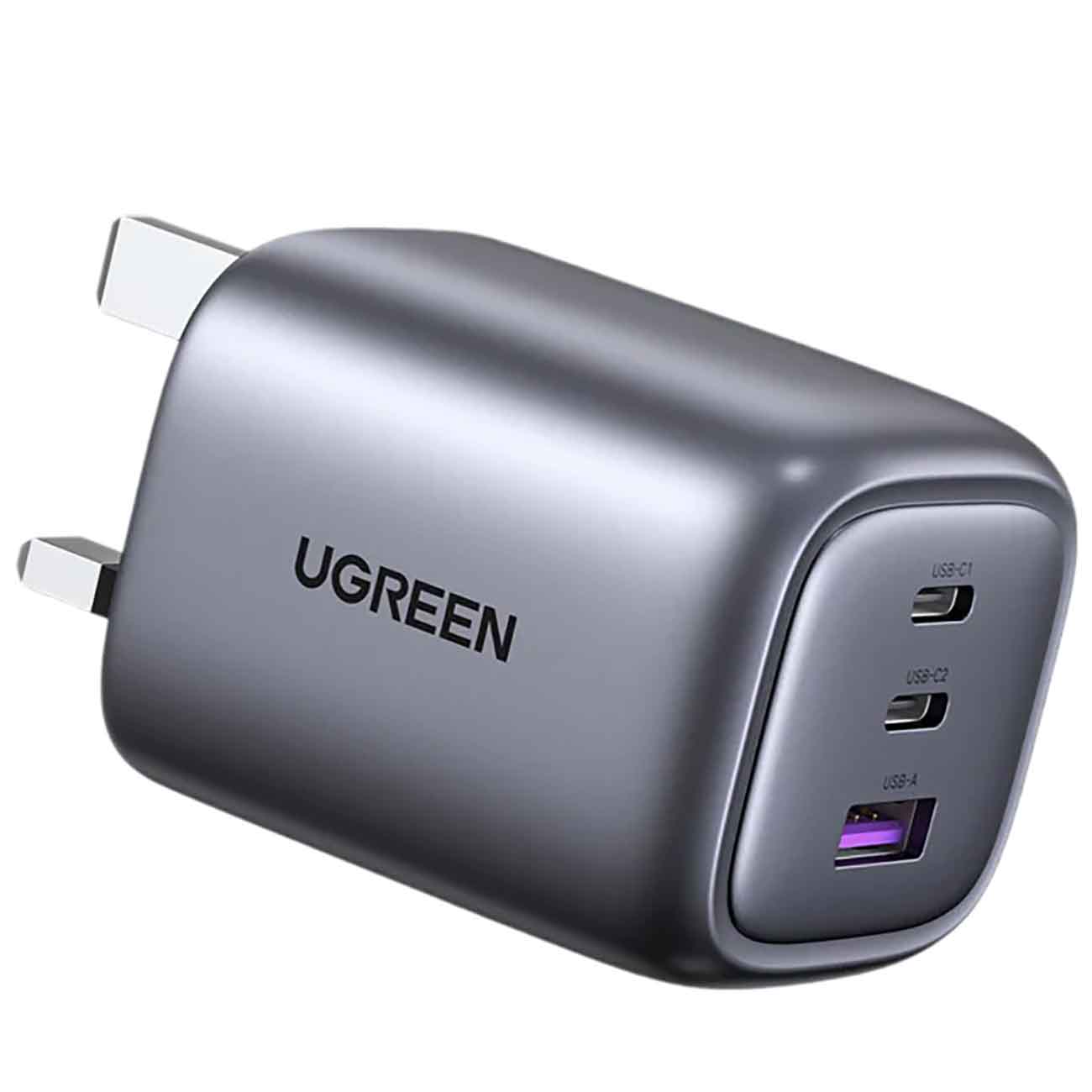 شاحن UGreen Nexode / مع مدخلين تايب سي + مدخل USB / يدعم تقنية Gan للشحن السريع / قوة 65 واط