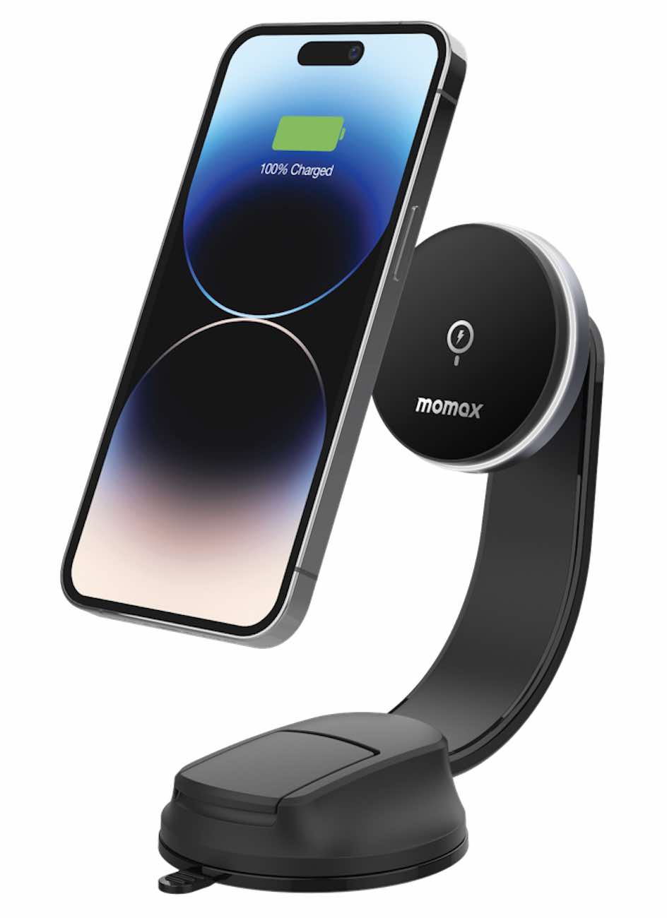 ستاند Q.Mag اللاسلكي للجوال من Momax / يثبت على طبلون السيارة / يدعم MagSafe /يشحن بقوة 15 واط