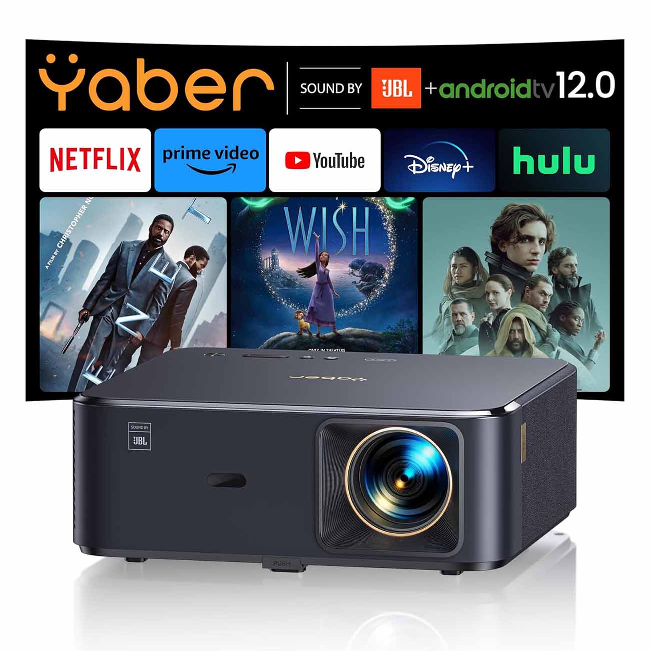 بروجكتر K2s الذكي من Yaber / دقة 1080P /  يدعم TV Dongle / عرض 200 انش / يدعم الاوامر الصوتية