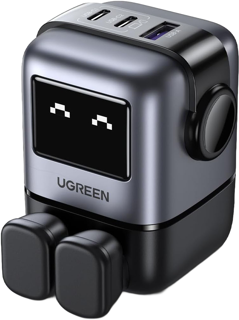 شاحن Nexode Robot اللطيف من UGreen / قوة 65 واط / يعطيك مدخلين تايب سي و مدخل USB / اسود