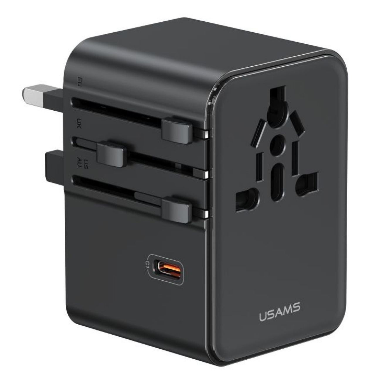 Usams Travel Charger / 70W Power / 3 Type-C Ports + 2 USB-A Ports / Supports All Countries