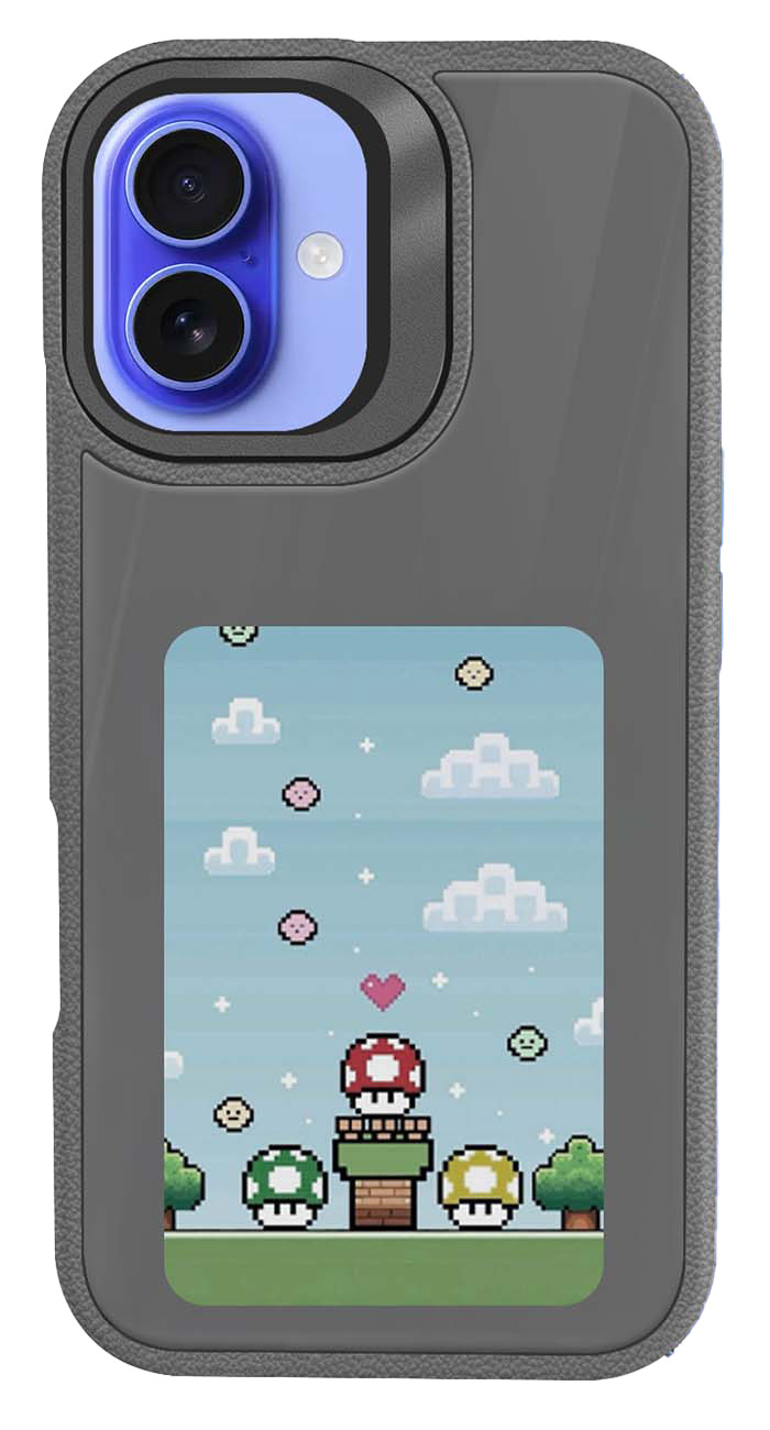 كفر NFC لايفون 16 بلس / مع شاشة حبر رقمية / تحكم من الجوال / مع ستاند مدمج / رصاصي