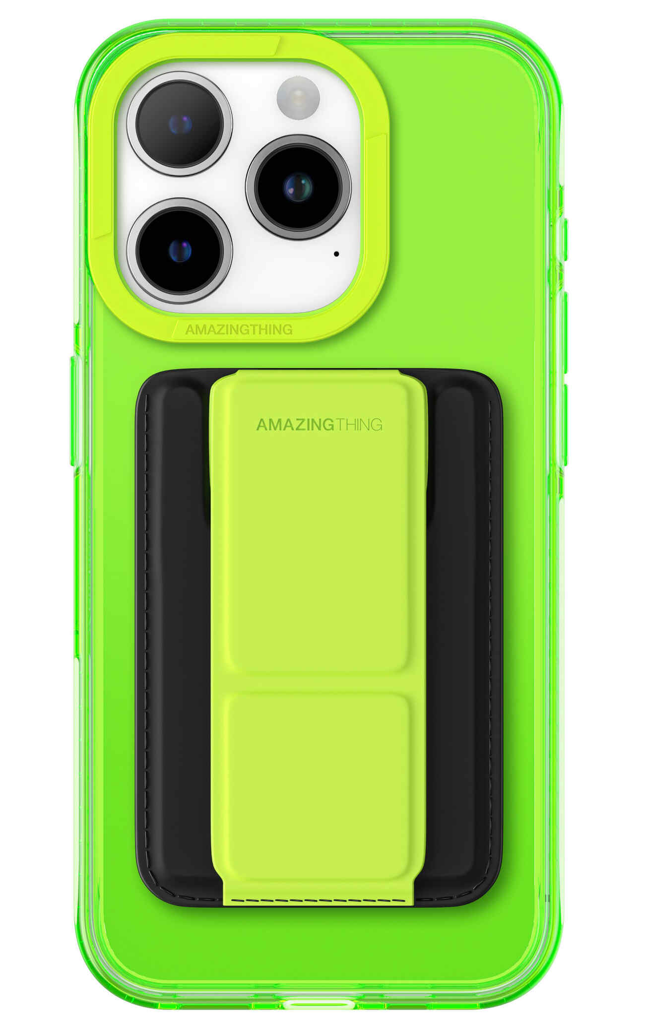AmazingThing Titan Pro Case for iPhone 15 Pro / MagSafe / Grip + Stand + Wallet / Neon Green