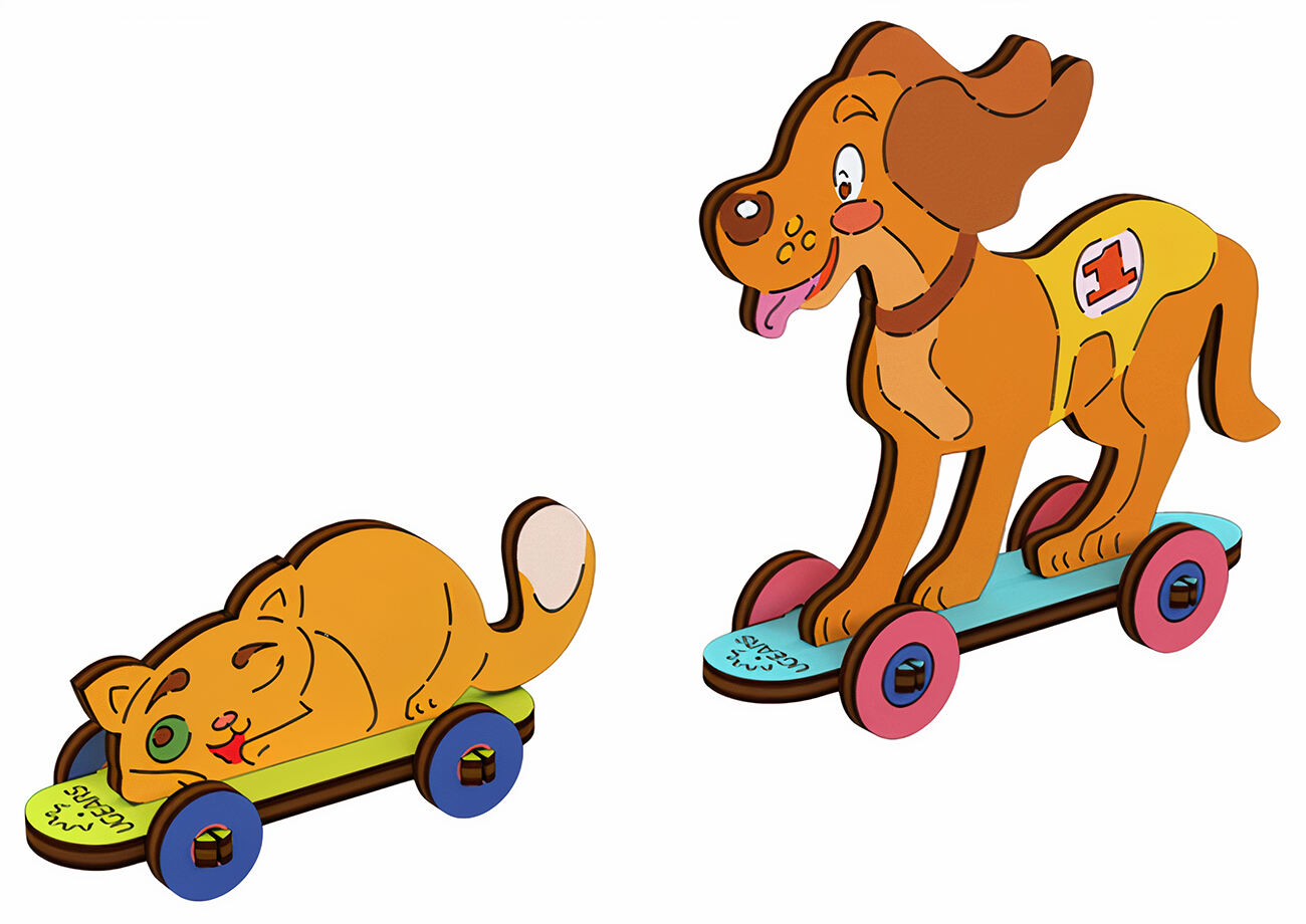 Ugears Coloring Model for Kids / Wooden Pieces / Beautiful 3D Design / Cats & Dogs