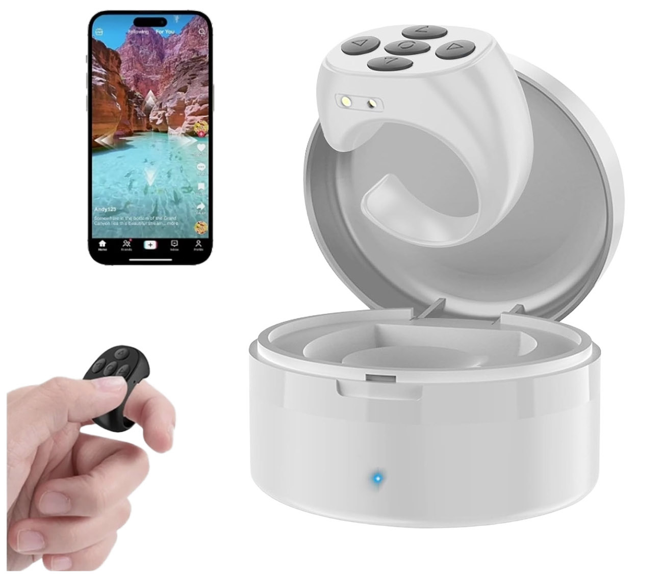 Wireless Remote Control for Phone & Tablet / Ring Design / Battery Operated / White