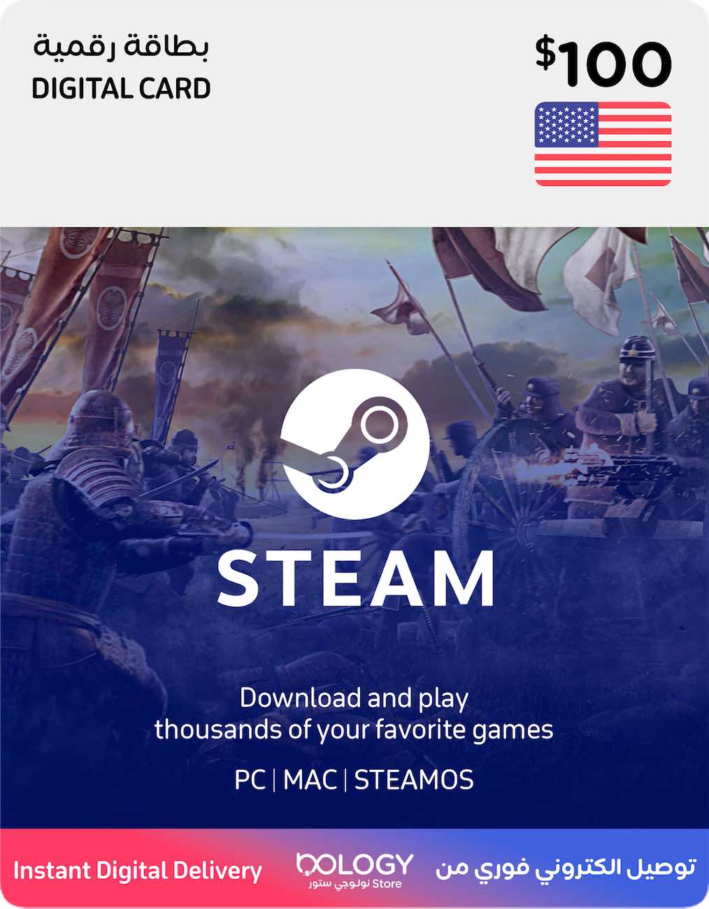 Steam Wallet Card / US Store / 100 USD / Digital Card 