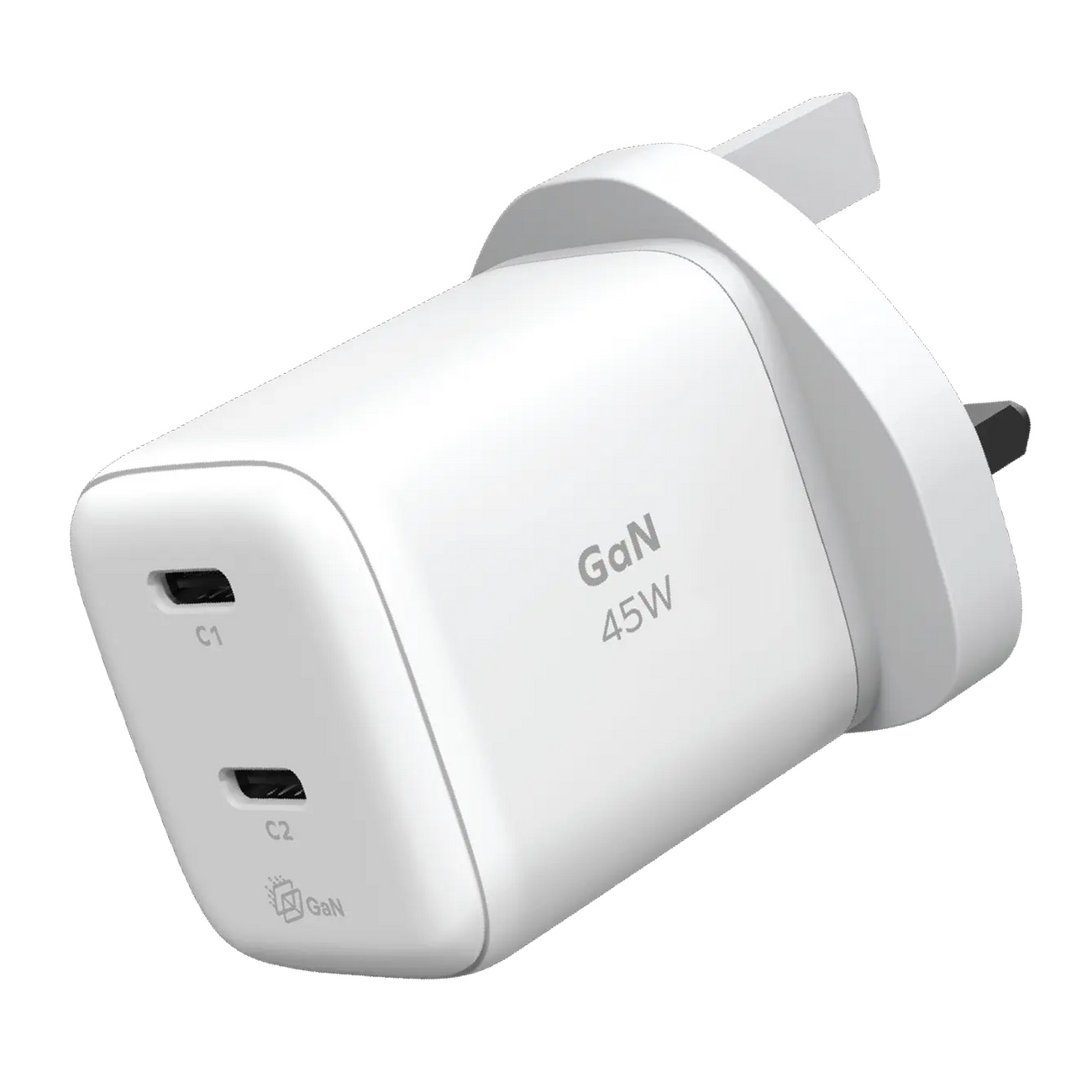 شاحن GaN من Momax / قوة 45 واط / مع مدخلين تايب سي / حجم صغير / ابيض 