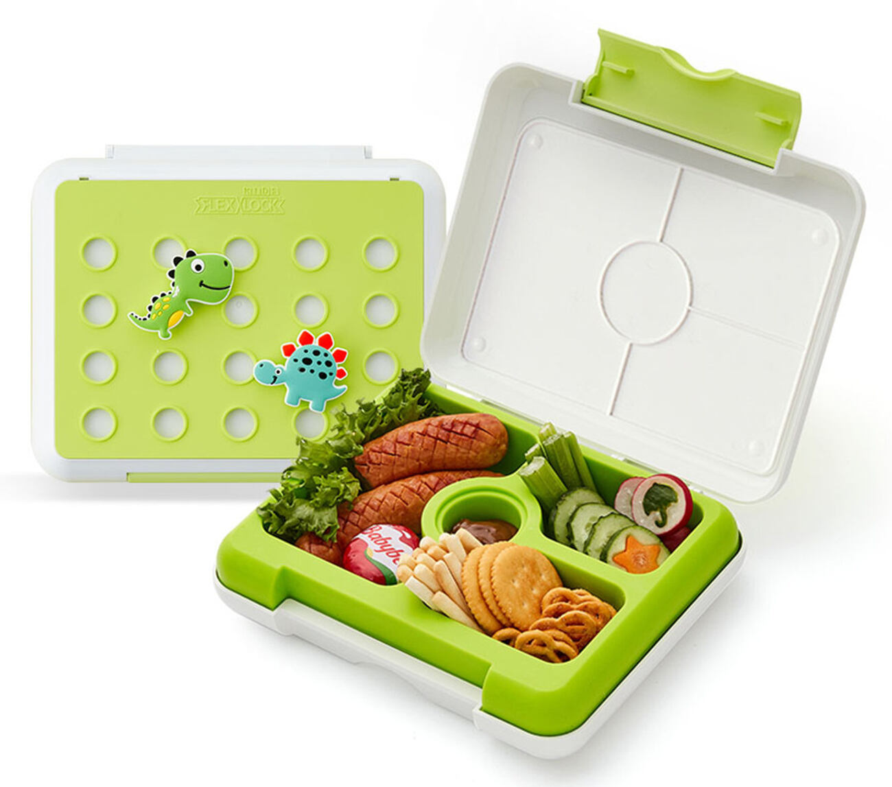 لانش بوكس Flexbox للاطفال من Flex & Lock / سيليكون ناعم / آمنة و ممتعة / اخضر