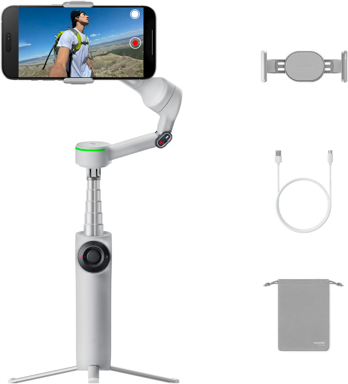 Insta360 Flow 2 Standard Bundle / Tripod Stand & Selfie Stick / Smart Tracking / Foldable