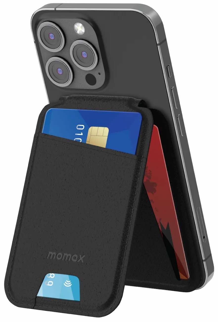 Momax Magnetic Stand + Wallet / Supports MagSafe / Black