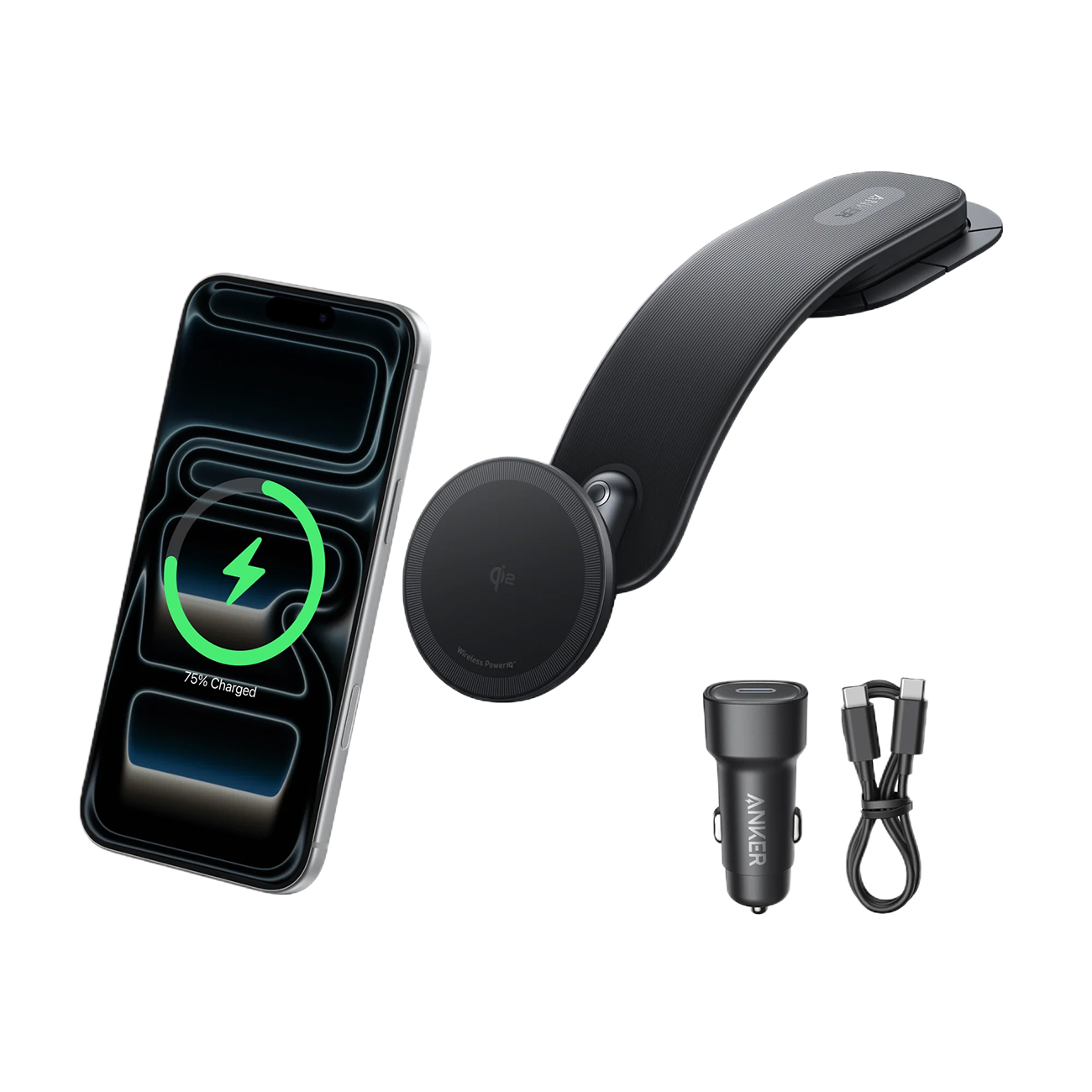 Anker Nano Wireless Car Charger with Stand / MagSafe Compatible / Dashboard Mount / 15W 