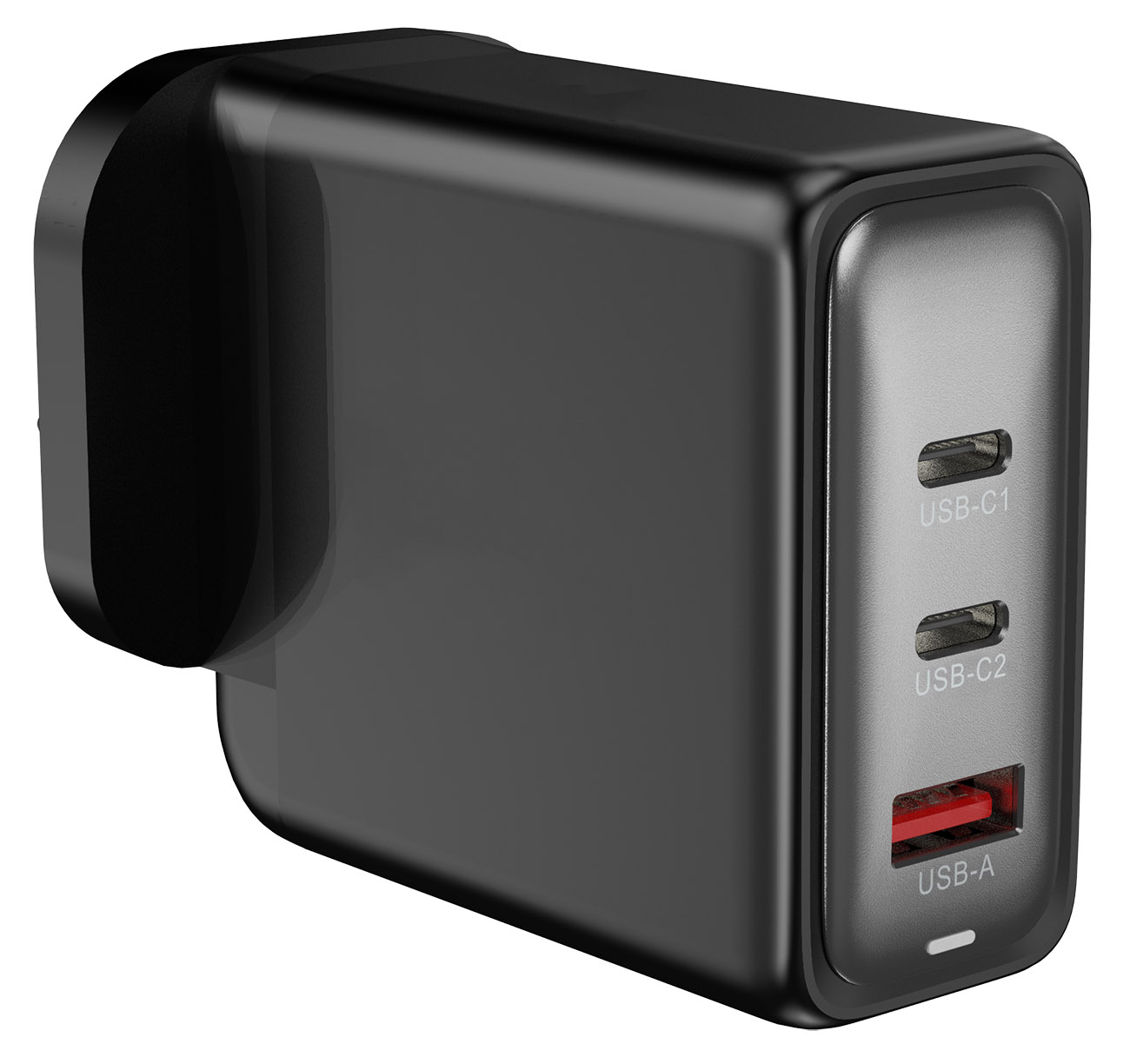 شاحن GaN بقوة 65 واط / مع مدخلين تايب سي و مدخل USB / اسود