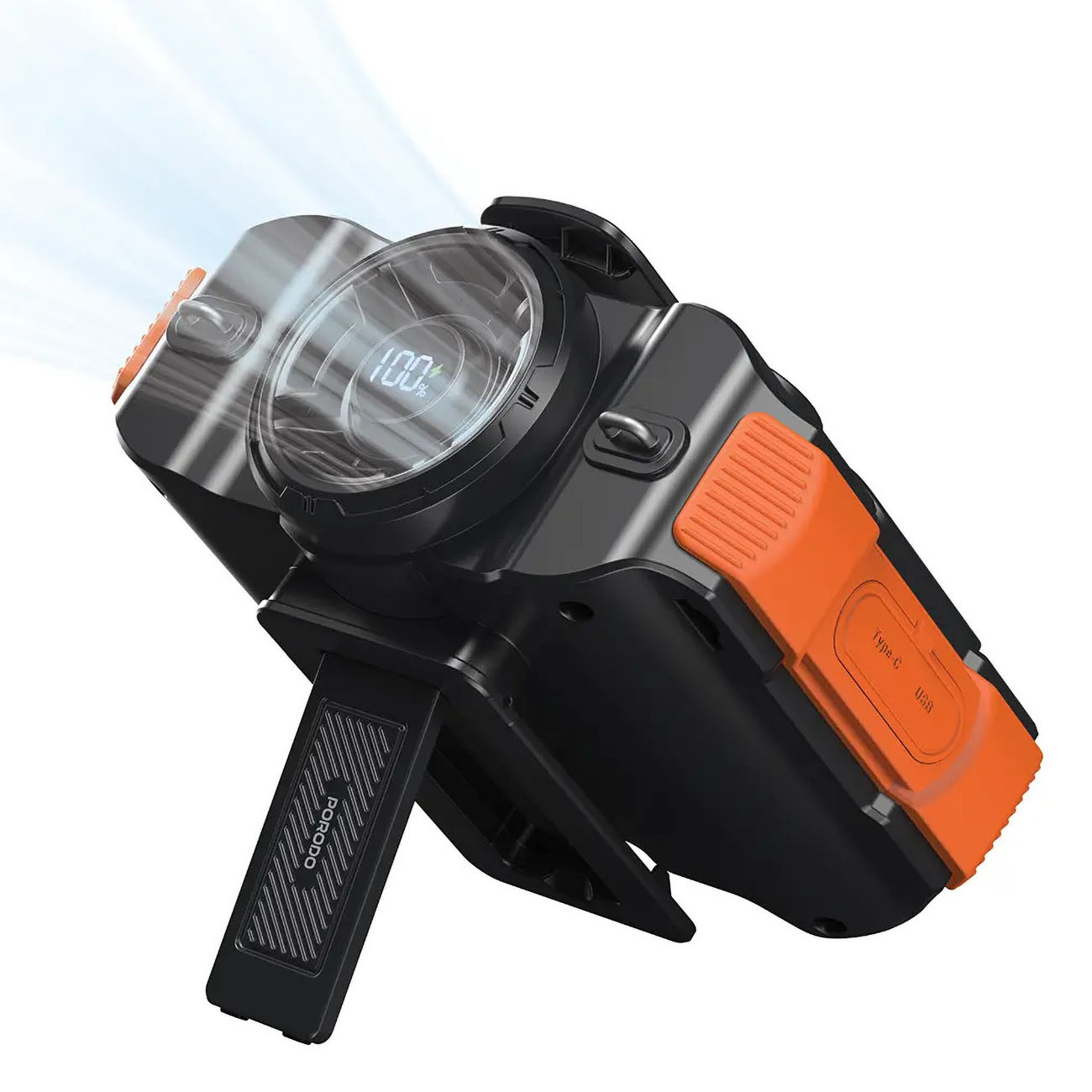 Porodo Waist Fan / Battery Operated / 5 Speeds / With Bluetooth Speaker / LED Light