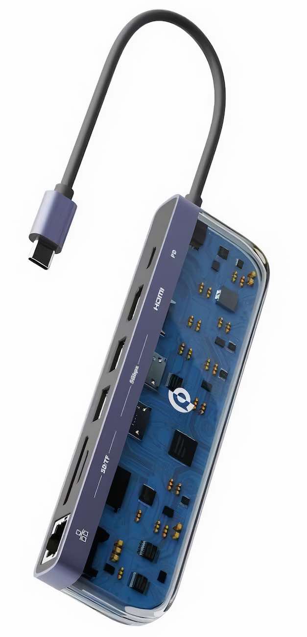 وصلة باورولوجي متعددة المداخل 7 في 1 / صغيرة و متنقلة / لون شفاف / فيها واير تايب سي