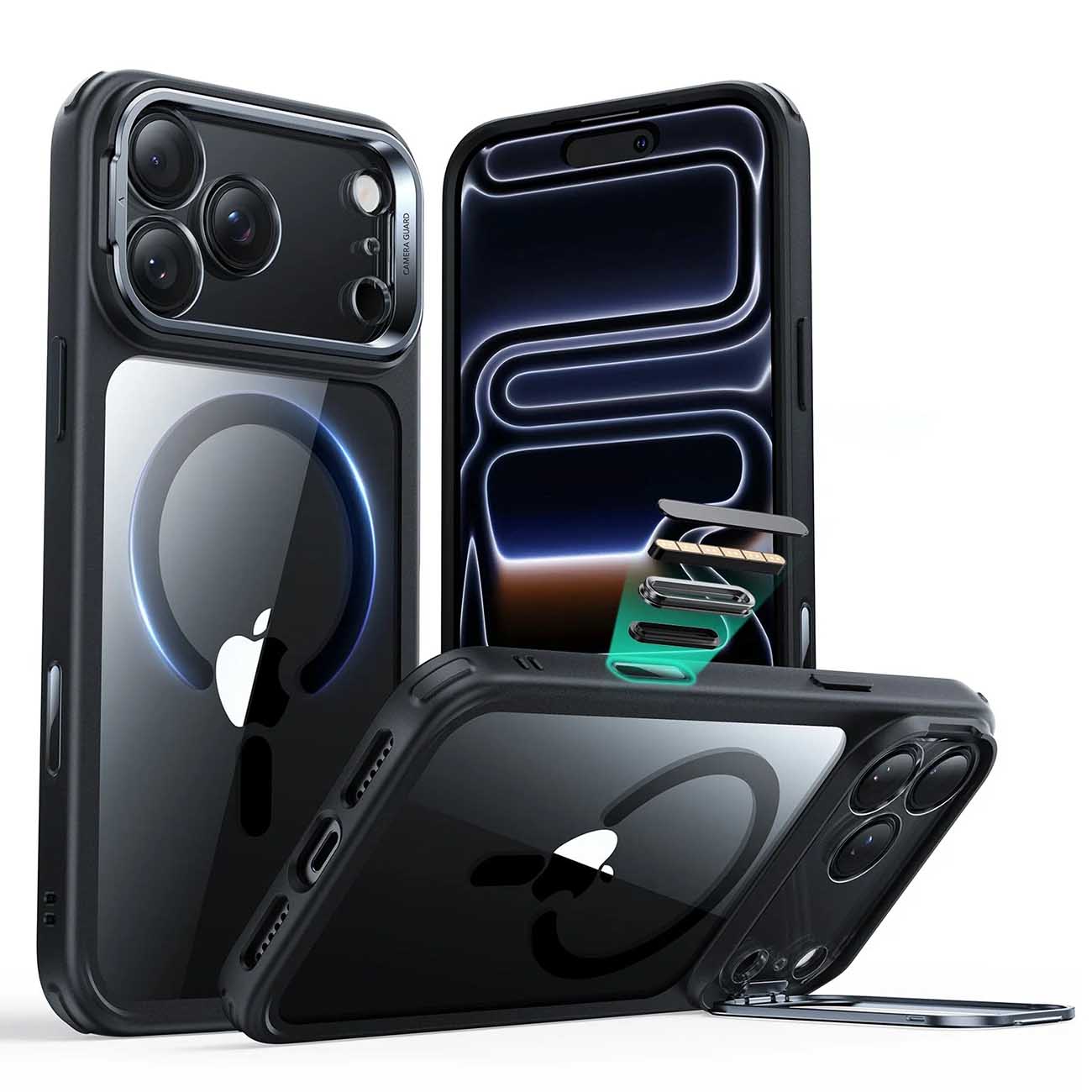 ESR Case for iPhone 17 Pro / Built-in Stand / MagSafe / Drop-Resistant / Clear Black