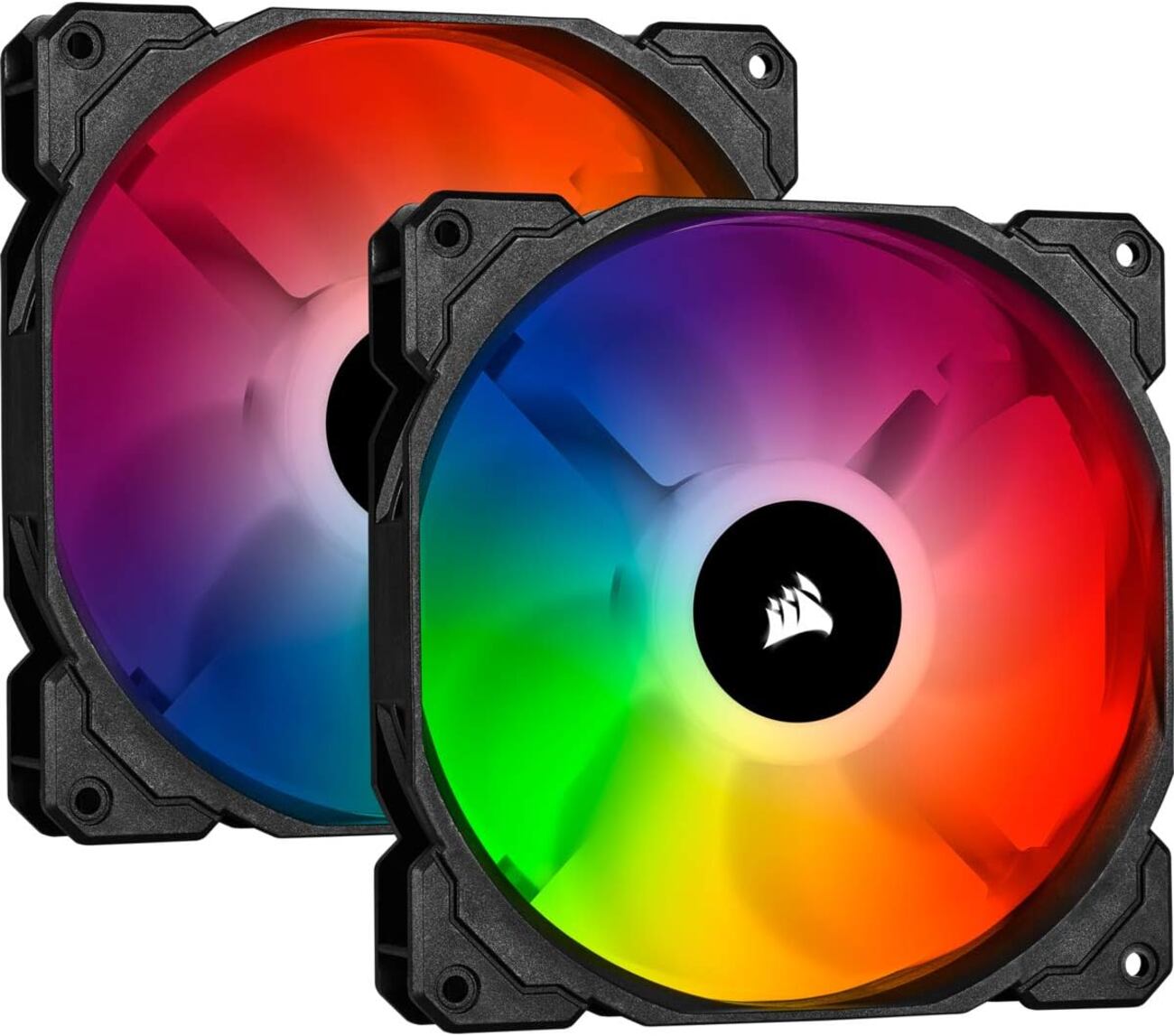 مروحة كمبيوتر من Corsair iCUE / مع اضاءة RGB / المنتج يحتوي على مروحتين / فيها منظم اضاءة