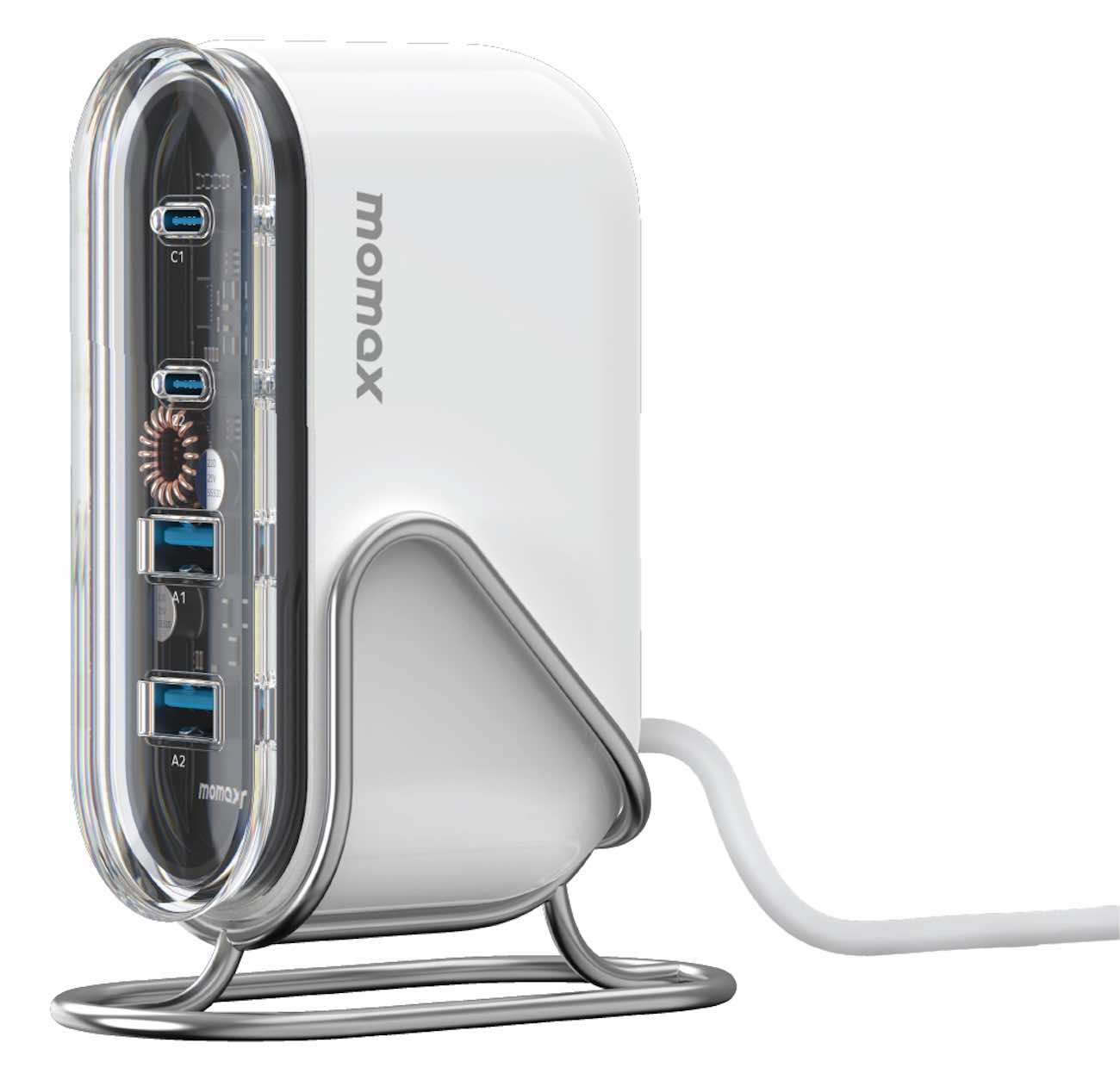 شاحن Momax GaN بقوة 80 واط / مع مدخلين تايب سي و مدخلين USB