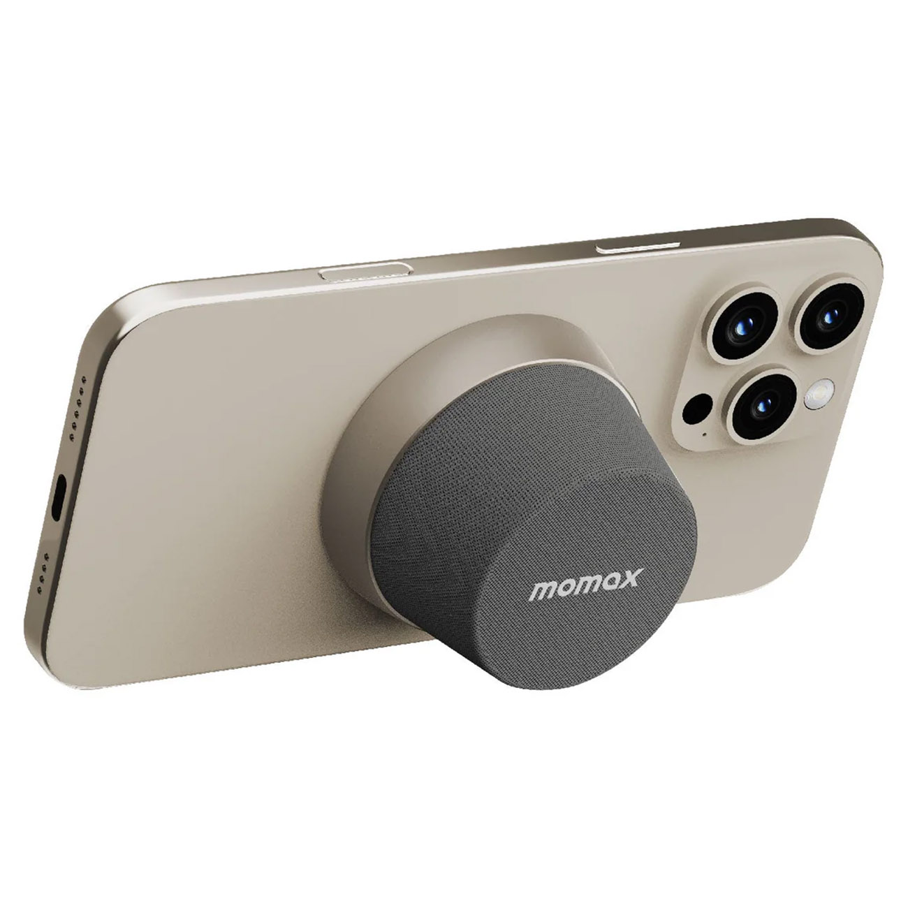 سماعة Vibe Go المغناطيسية اللاسلكية من Momax / مقاومة للماء / تستخدم كـ ستاند للجوال / تيتانيوم