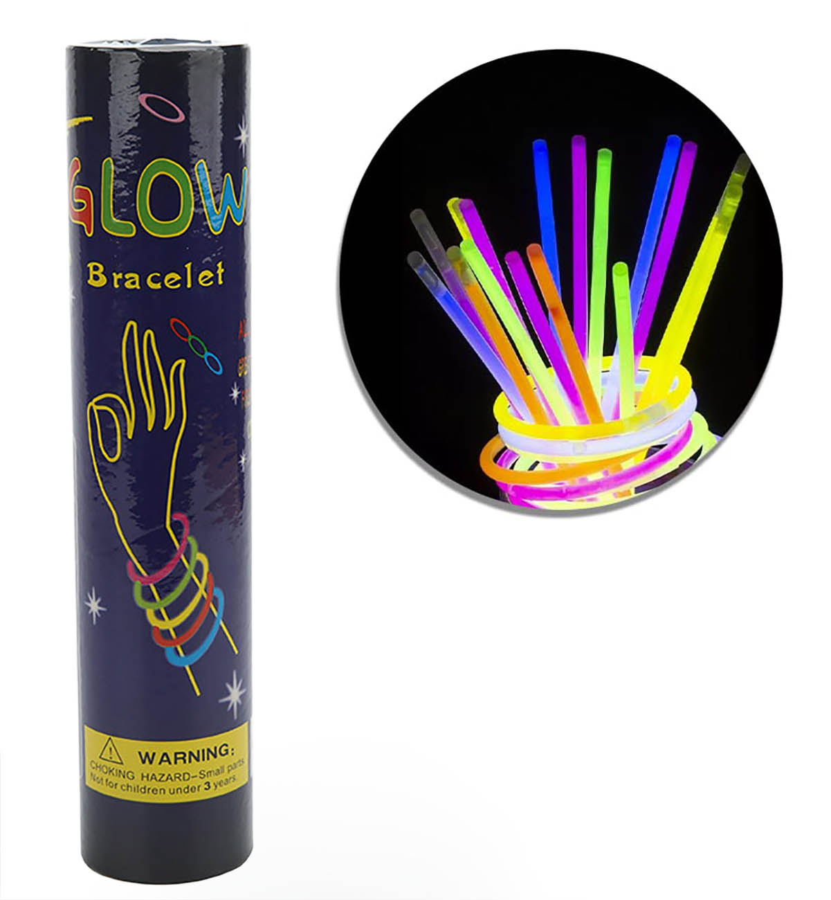 Neon Glow Sticks / 20 cm Length / 100 Pieces with Connectors
