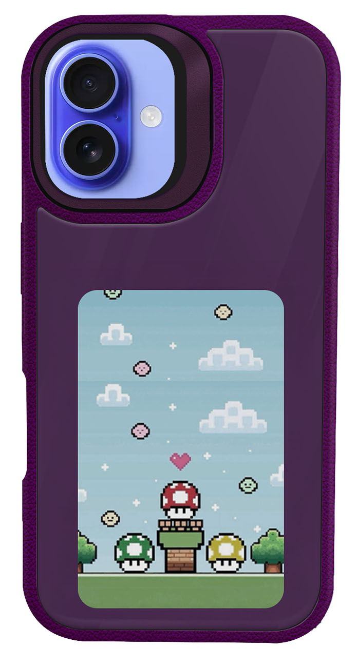 كفر NFC لايفون 16 بلس / مع شاشة حبر رقمية / تحكم من الجوال / مع ستاند مدمج / بنفسجي