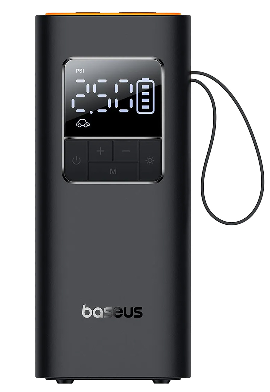 منفاخ الاطارات المتنقل من بيسوس / يعمل بالبطارية / ملحقات متعددة / مع فلاش لايت