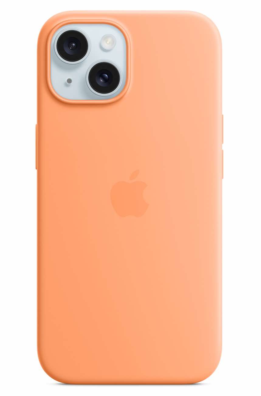 Original Apple Silicone Case for iPhone 15 / Supports MagSafe / Orange Sorbet Color
