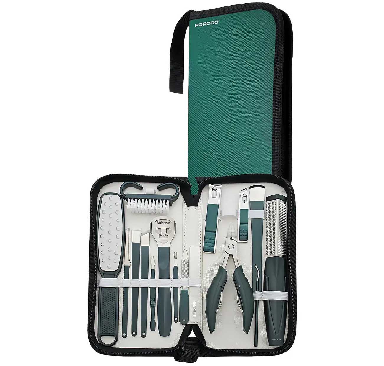 Porodo Nail Clipper Set / 16 Pieces / For Manicure & Pedicure / With Practical Case / Green