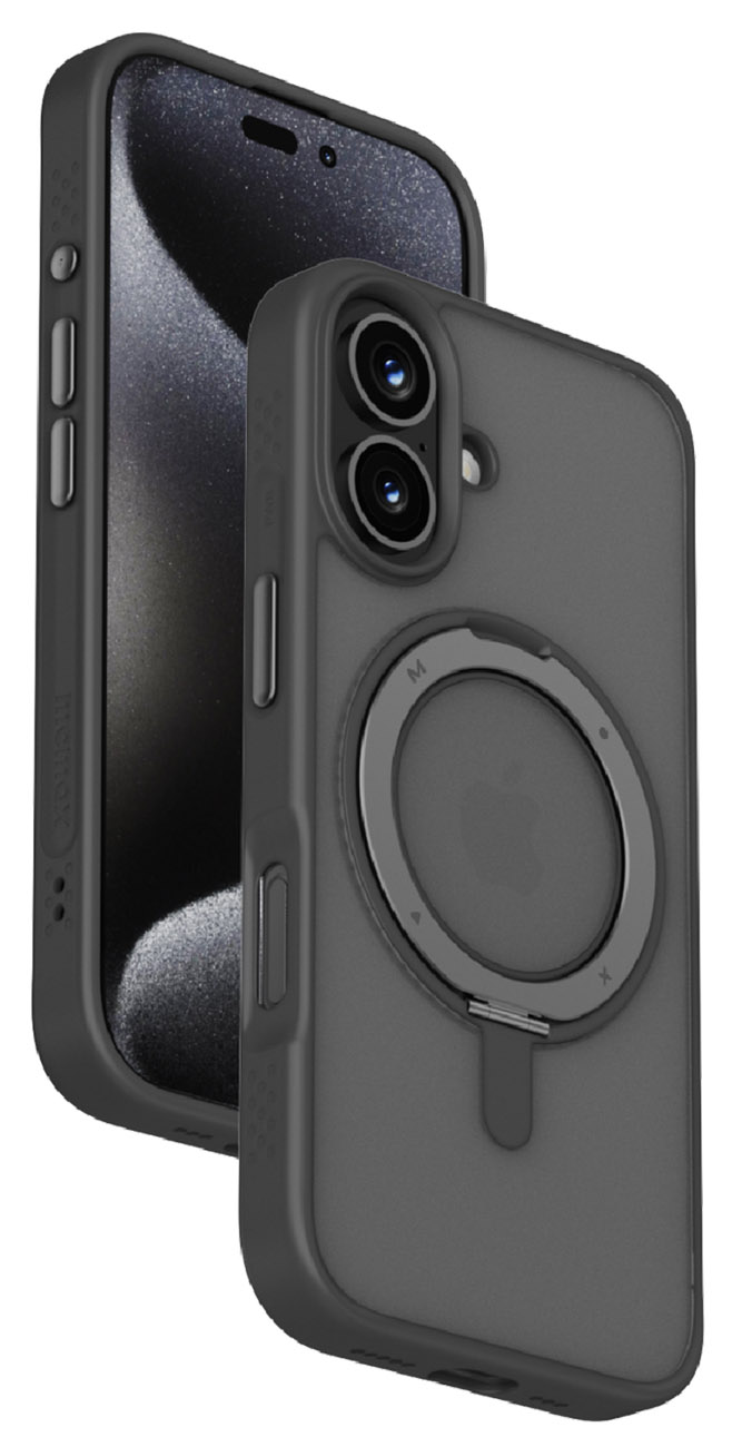 Momax Roller Case for iPhone 16 / Built-in Stand & Grip / MagSafe / Drop Resistant / Black