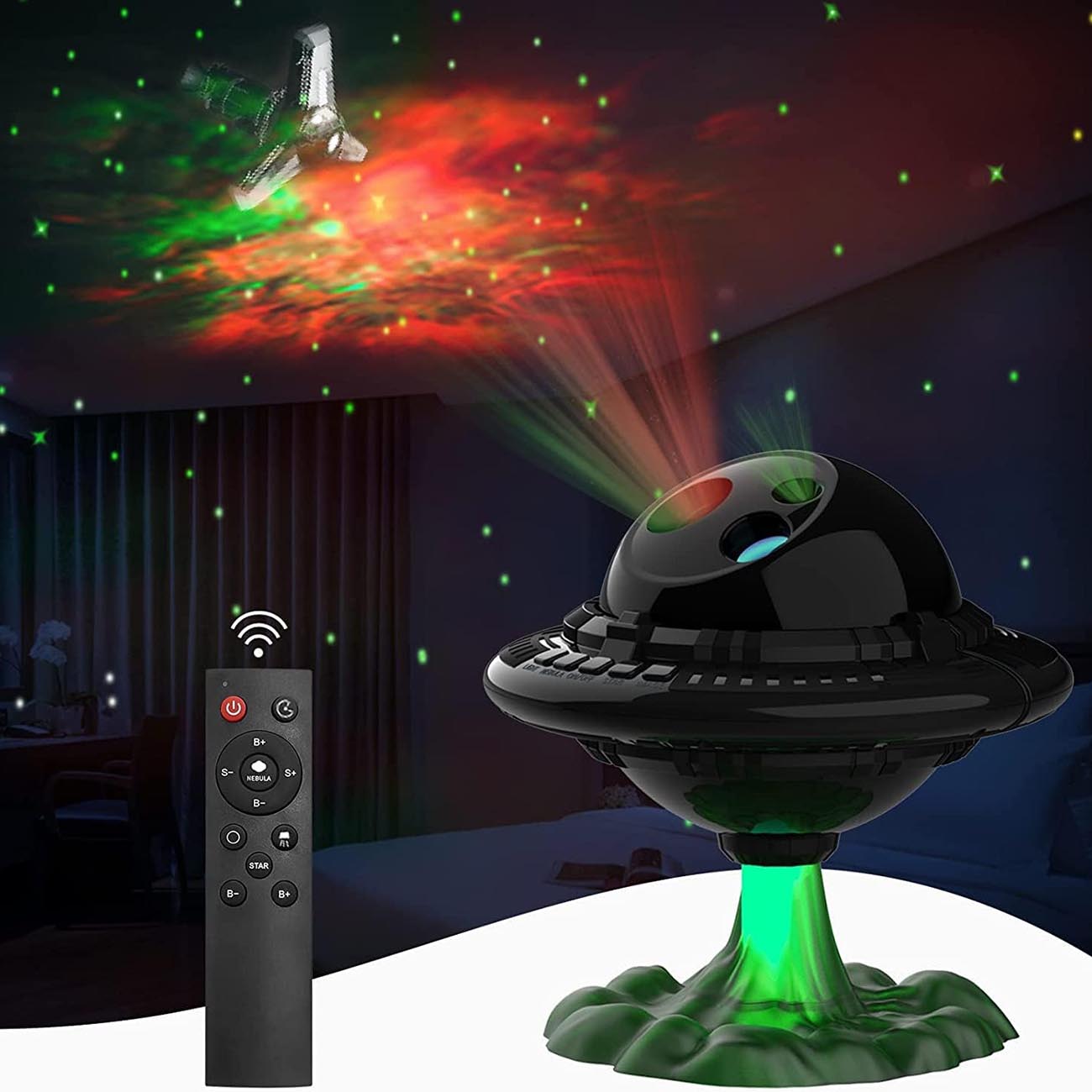 UFO Starry Light Projector / With Remote Control & Timer / Multiple Colors & Effects