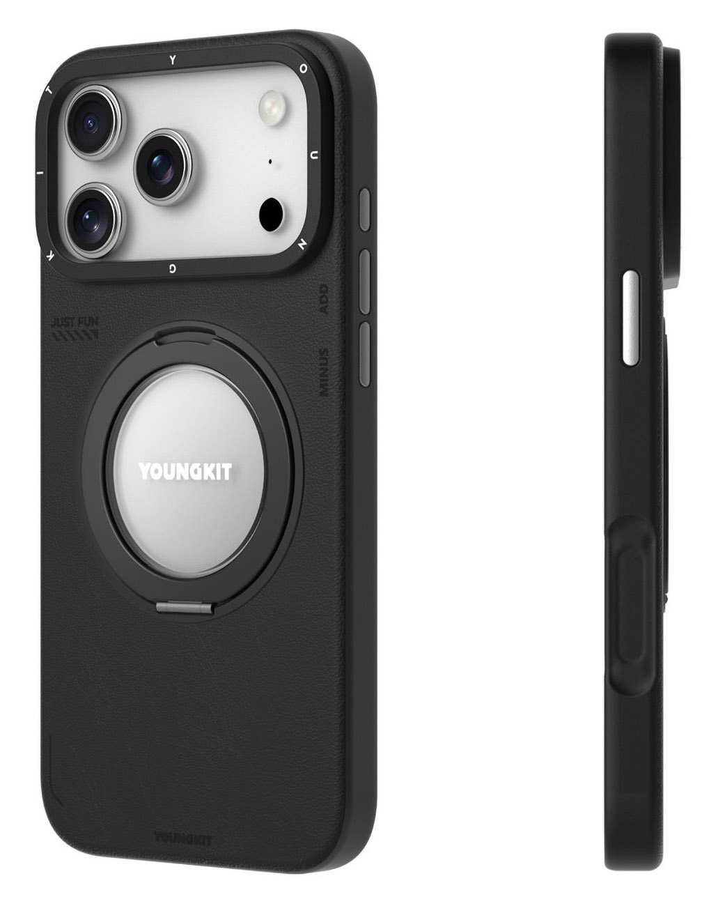 YoungKit Case for iPhone 17 Pro / Built-in Grip / Supports MagSafe / Black Leather