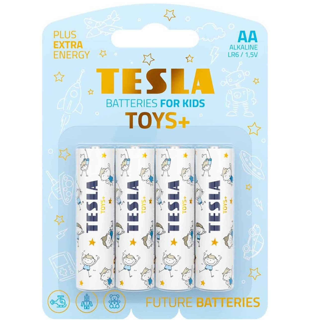 بطاريات TESLA Toys بلس نوع AA / حزمة من 4 / ازرق