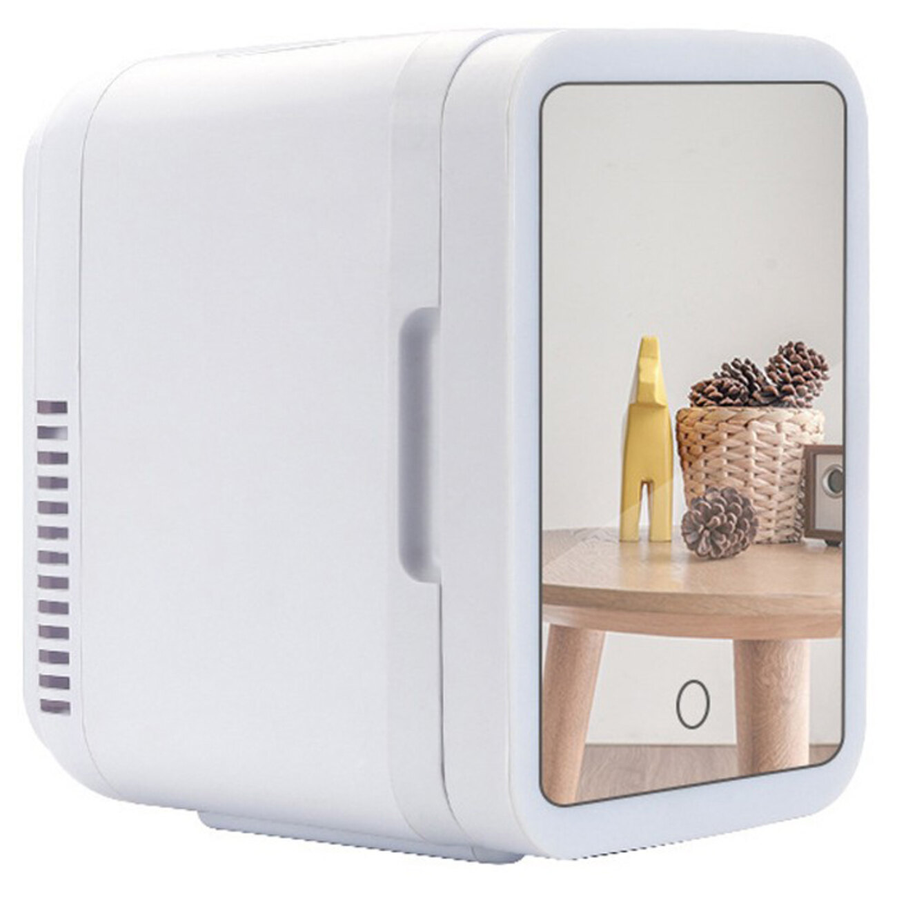 Small Makeup and Car Refrigerator / with Mirror and Front Lighting / 4-Liter Capacity