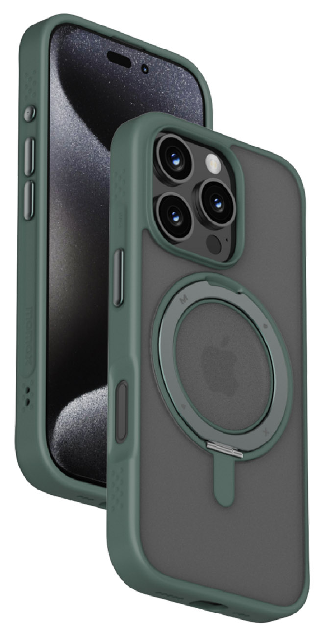 Momax Roller Case for iPhone 16 Pro / Built-in Stand & Grip / MagSafe / Drop Resistant / Green