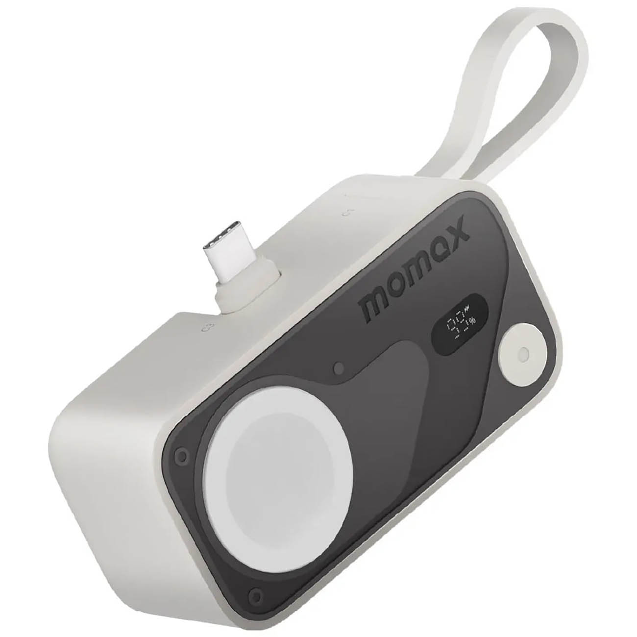 Momax Power Bank / 5,000mAh / Apple Watch Charging / Built-in USB-C Port & Cable / Mini Size / White