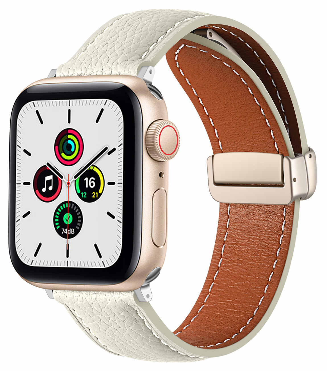 سير جلد مع قفل مغناطيسي لساعة ابل من 974Bands / حجم 44 / 45 / 49 / يتغير طوله / ابيض