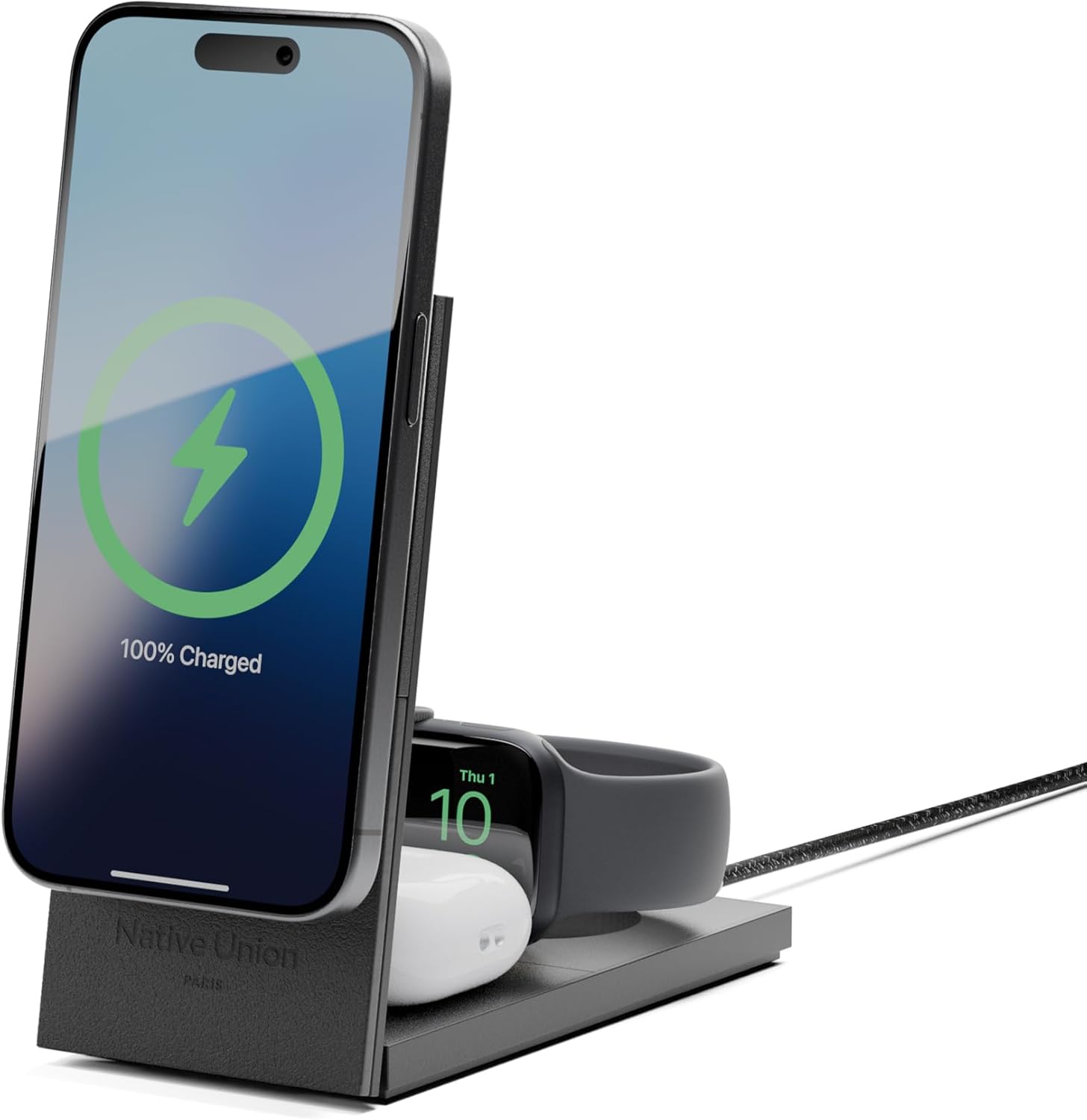 Native Union Stand & Charger / For iPhone + Apple Watch + AirPods / Supports MagSafe / Black