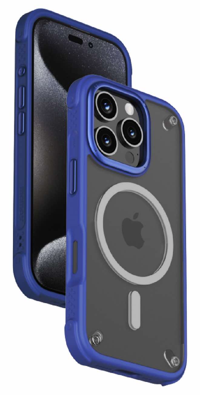 كفر Momax Air لايفون 16 برو ماكس / يدعم MagSafe / ضد الطيحات / شفاف مع اطار ازرق