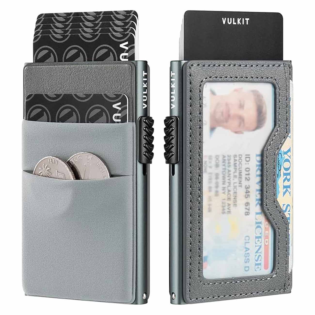 VULKIT Card Holder / RFID Protection / Holds 1 to 6 Cards / Grey