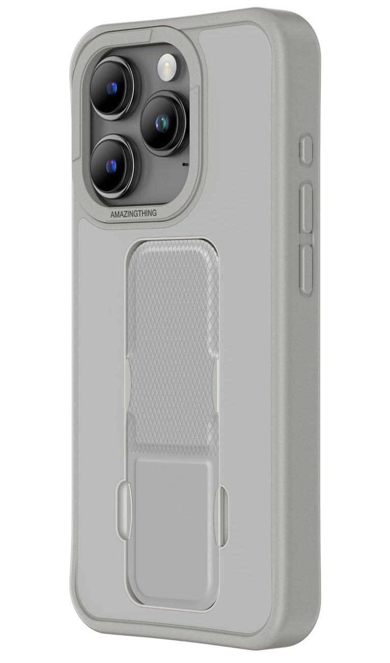 AmazingThing Matte Pro Case for iPhone 15 Pro Max / Supports MagSafe / Grip + Stand / Gray