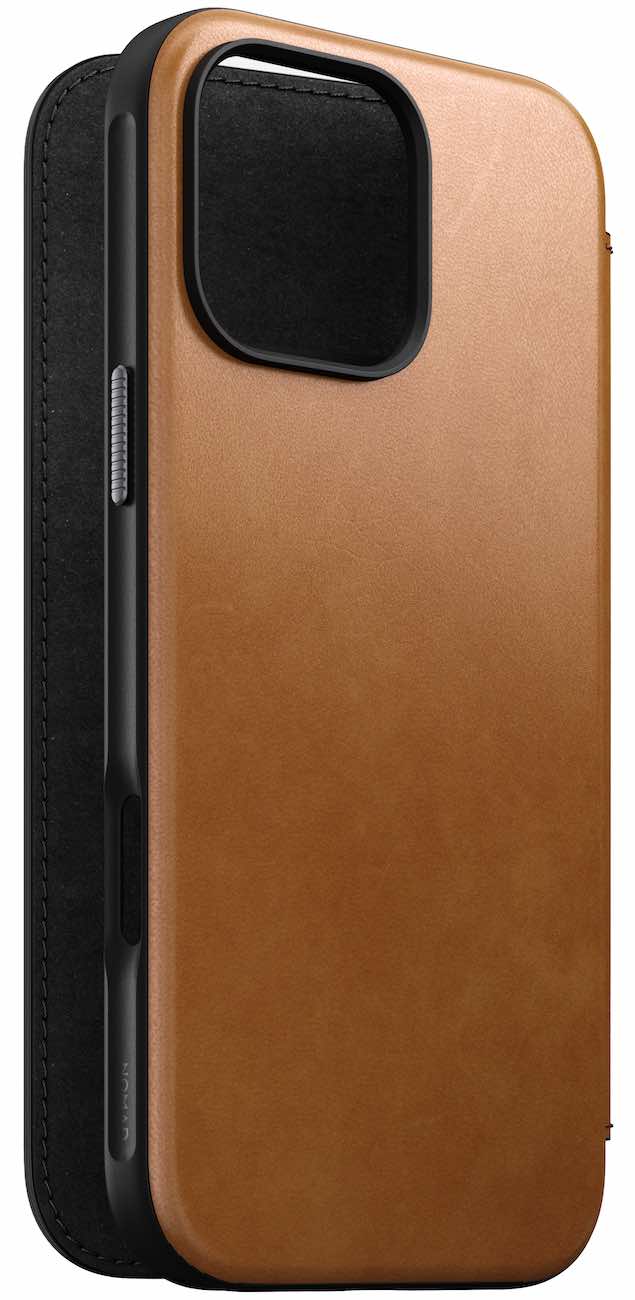 كفر Nomad Leather Folio لايفون 16 برو / بووك مدمج / يغطي الشاشة / يدعم MagSafe / لون English Tan