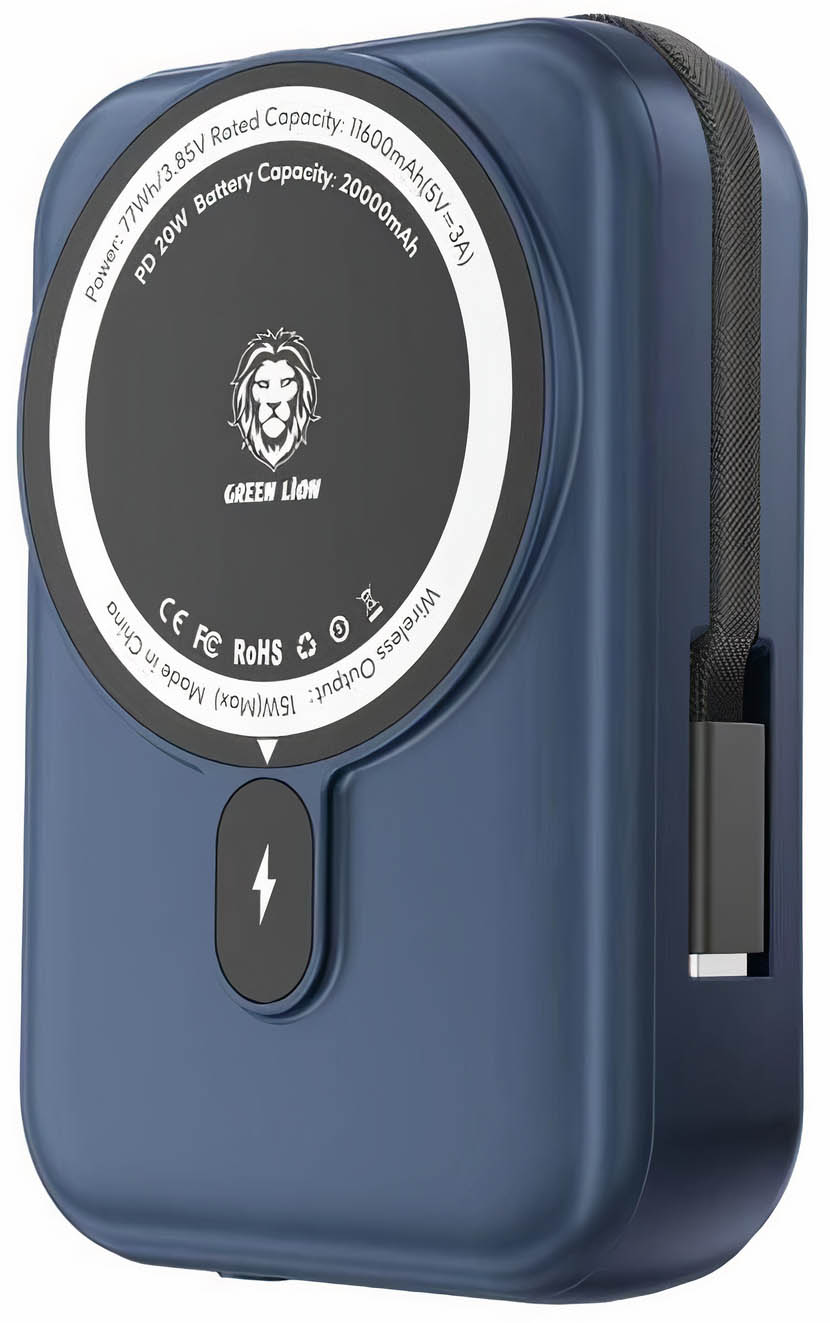 Green Monaco PowerBank/ 20,000mAh Capacity / MagSafe / 2 USB-A Input + Type-C Cable / Blue