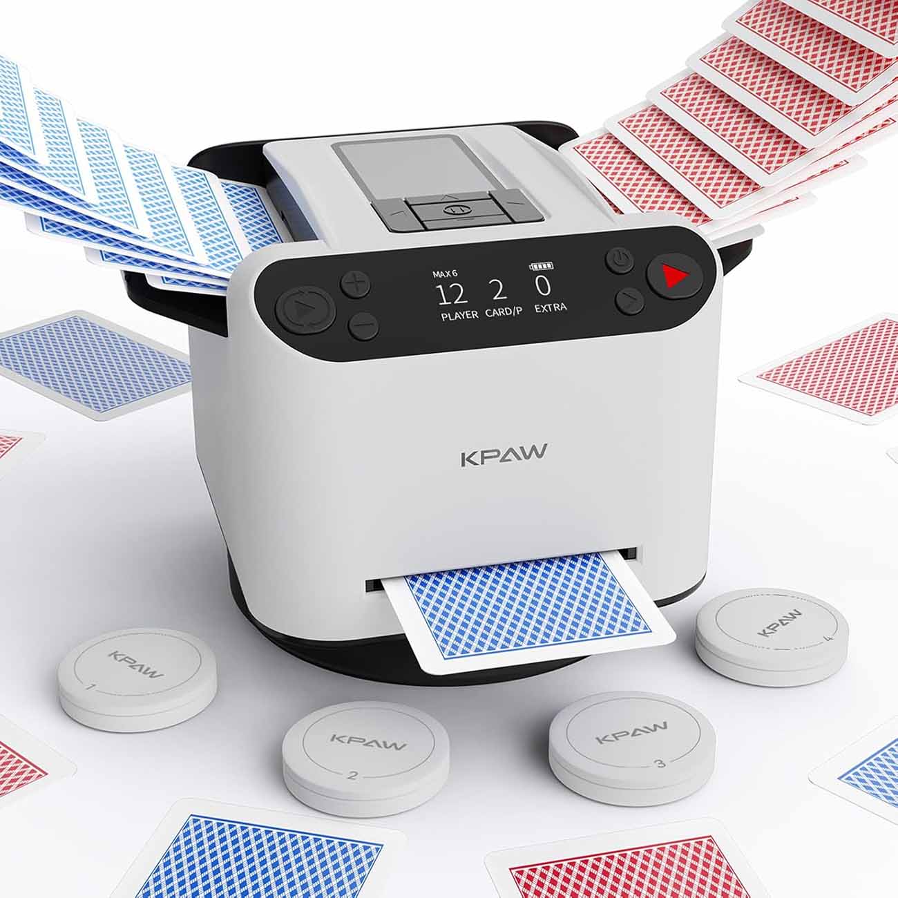 Card Shuffler & Dealer Machine / Battery Operated / 360-Degree Distribution / Quiet Operation