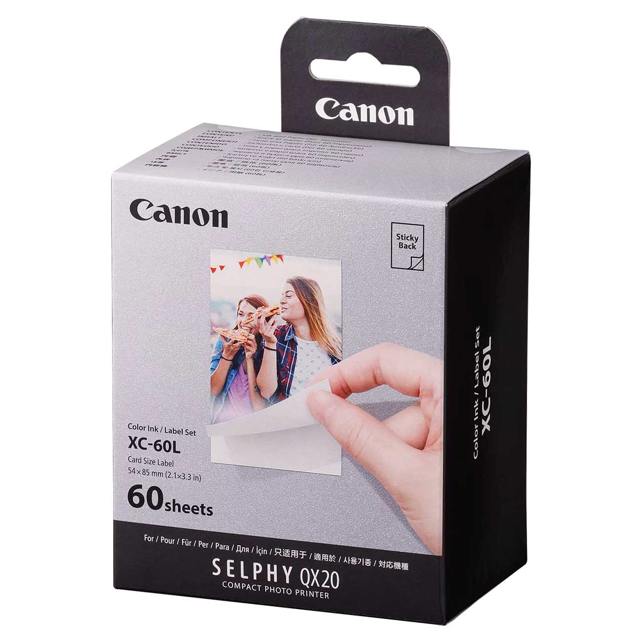 ورق اضافي لطابعة كانون Selphy QX20 / طباعة ملونة / لاصق مدمج / 60 ورقة / 2.1x3.3 انش